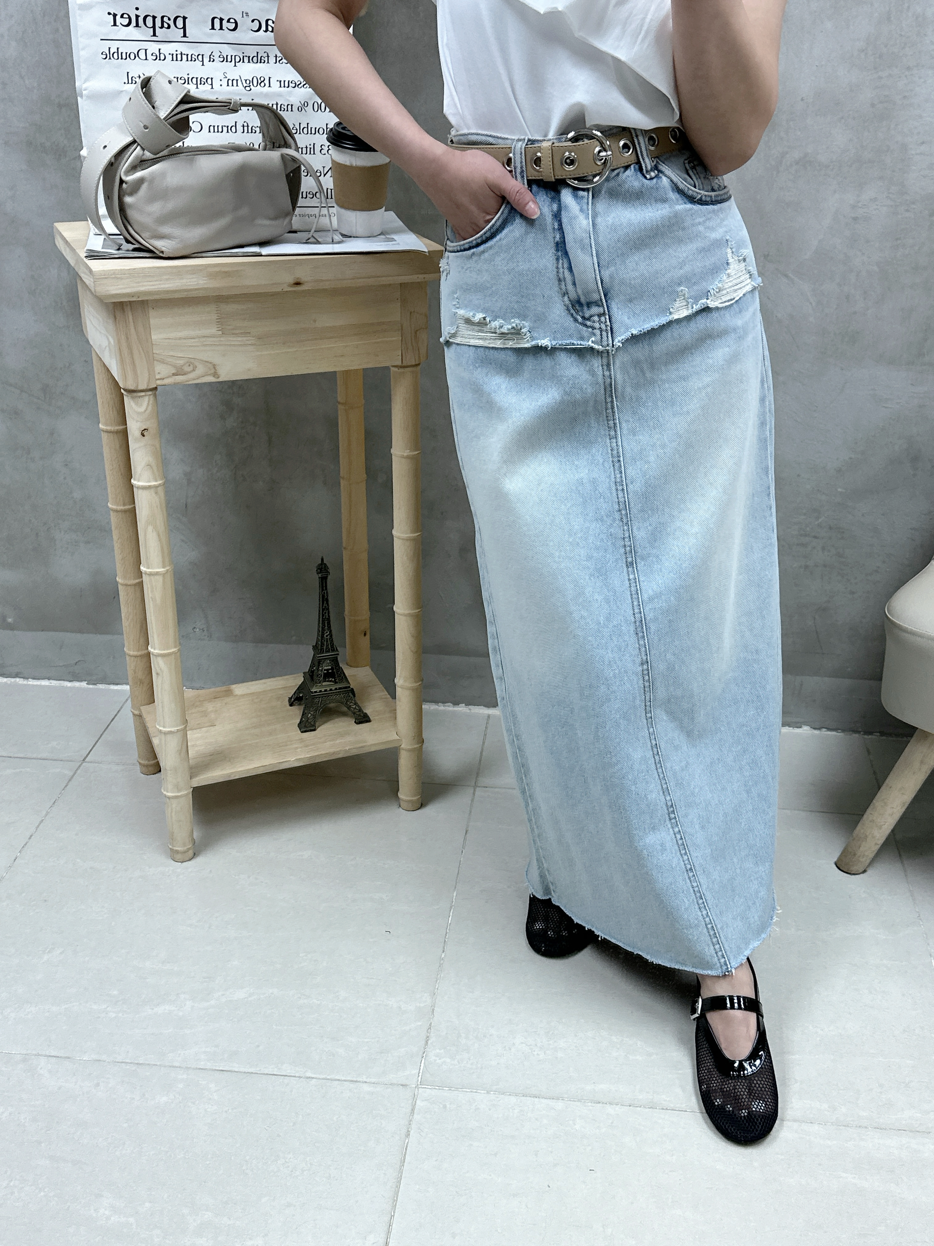 M03 恤衫拼棉兩著ruffle Top