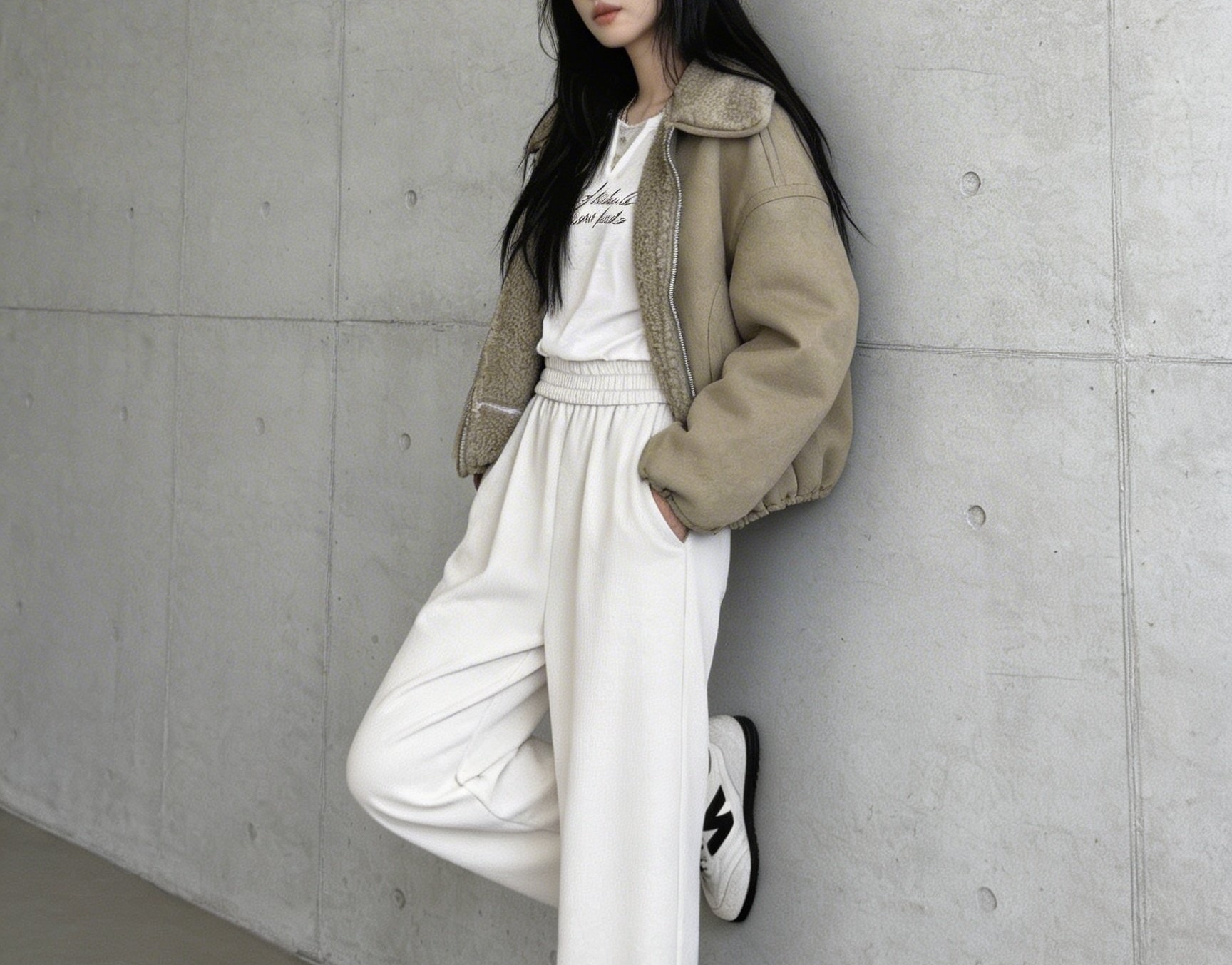 卡其色麂皮毛領短版飛行夾克