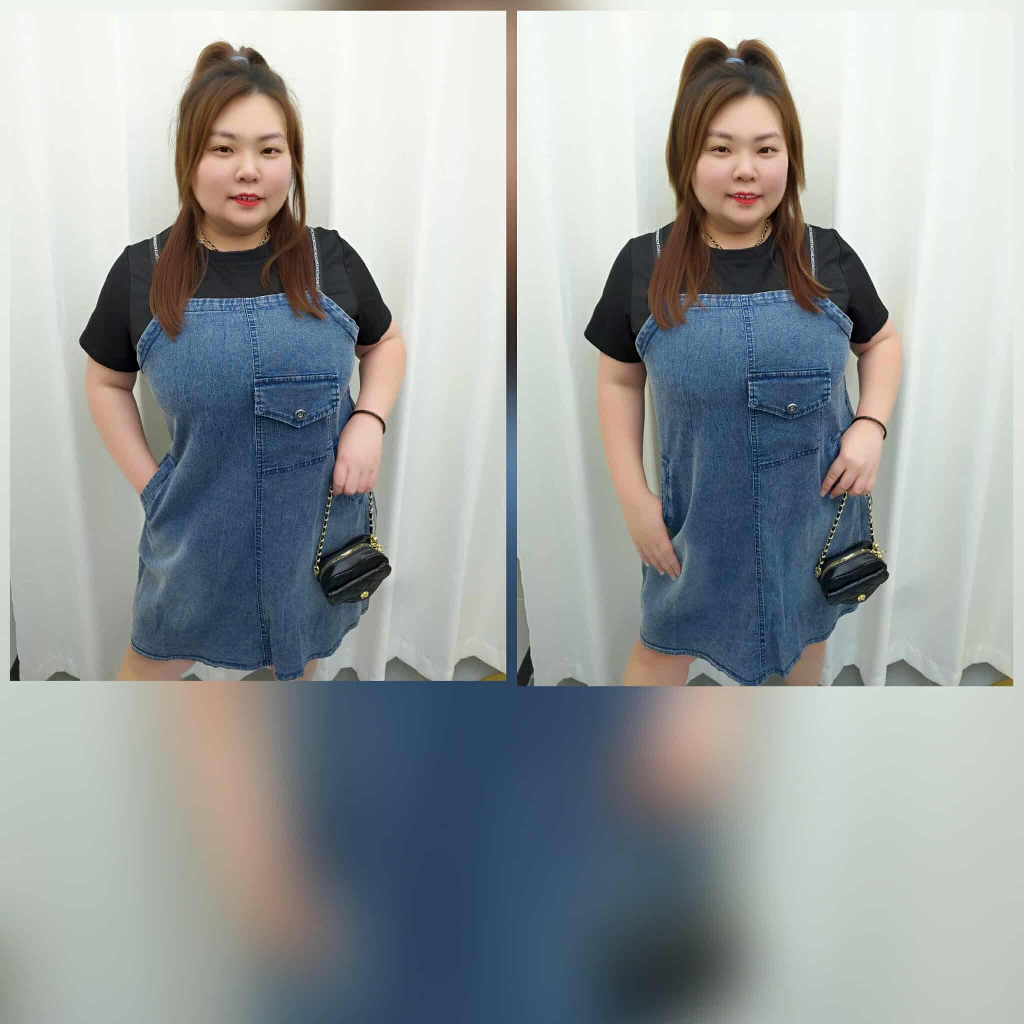 TW#356 黑色拼牛仔假两件连衣裙