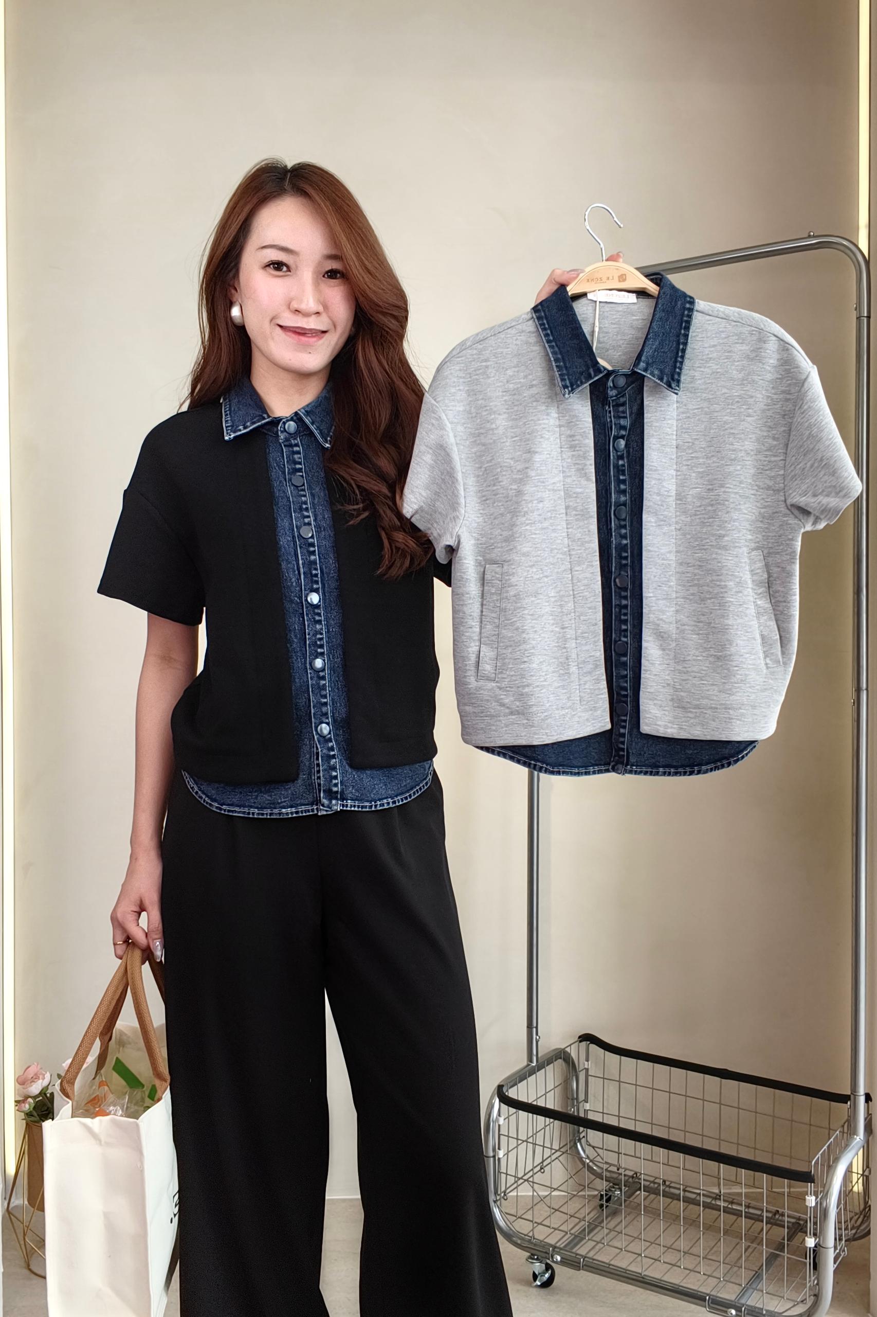 32211 Denim Contrast Comfort Polo Top
