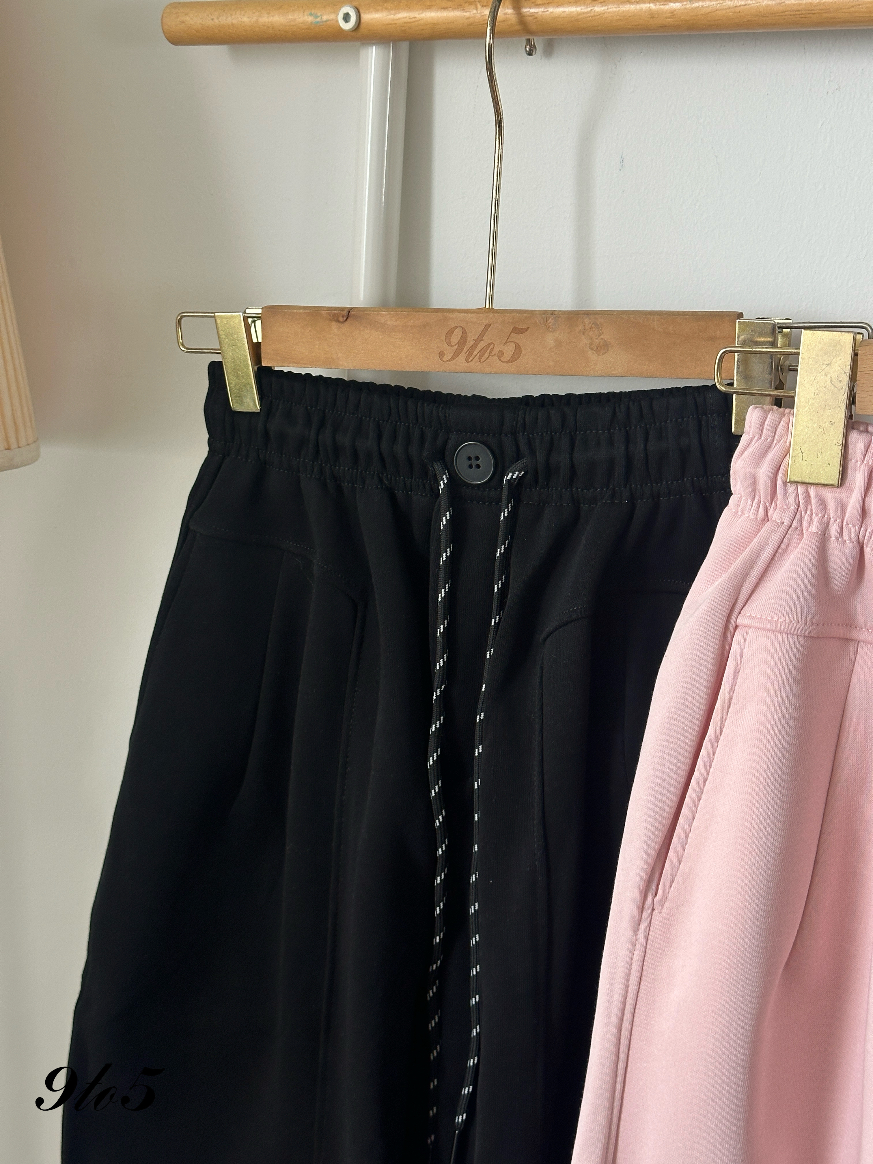 S1834 Long Straight Sweatpants - Black & Pink