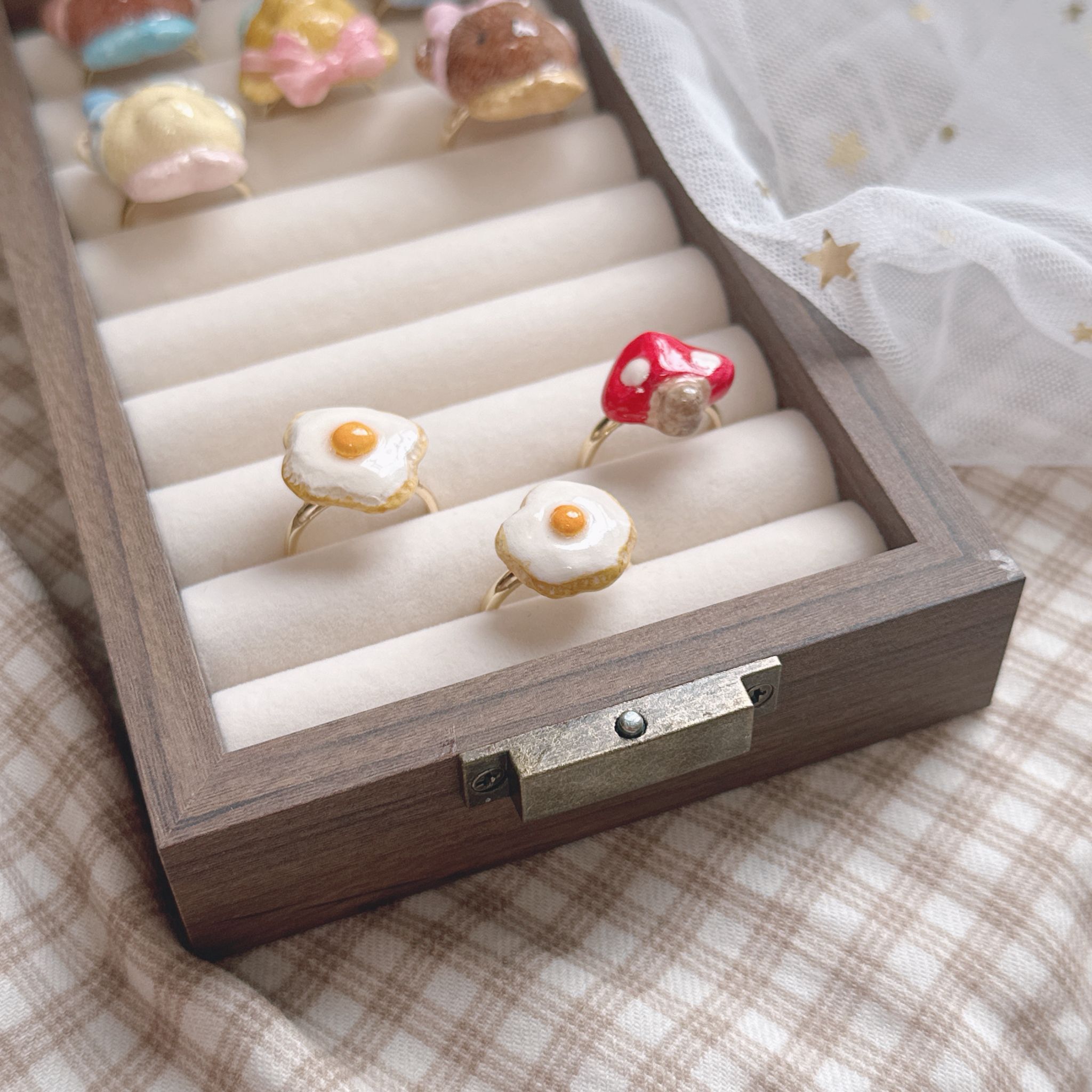 手繪煎蛋🍳蘑菇🍄‍🟫戒指 可調節鬆緊