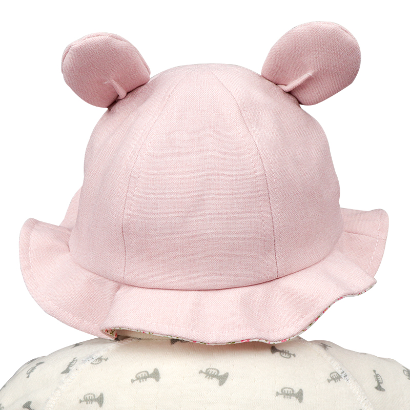 限時特價🇯🇵預訂 日本直送🇯🇵日本製粉紅色立體兔耳朵碎花荷葉邊嬰幼兒帽防UV