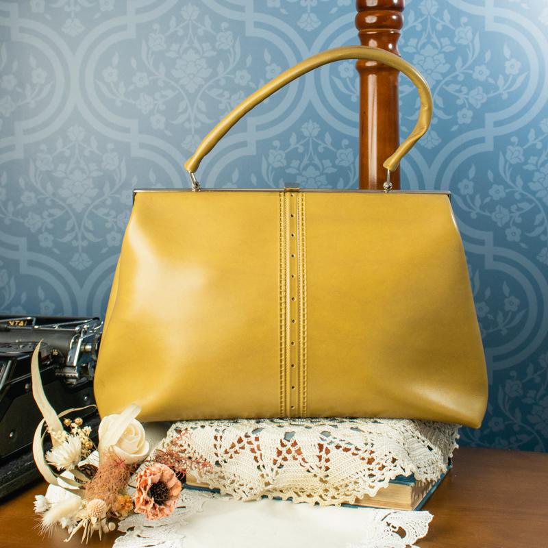Vintage c.a. 1960s Faux Large Mustard Yellow Large Handbag Shoulder Bag (NA0730)