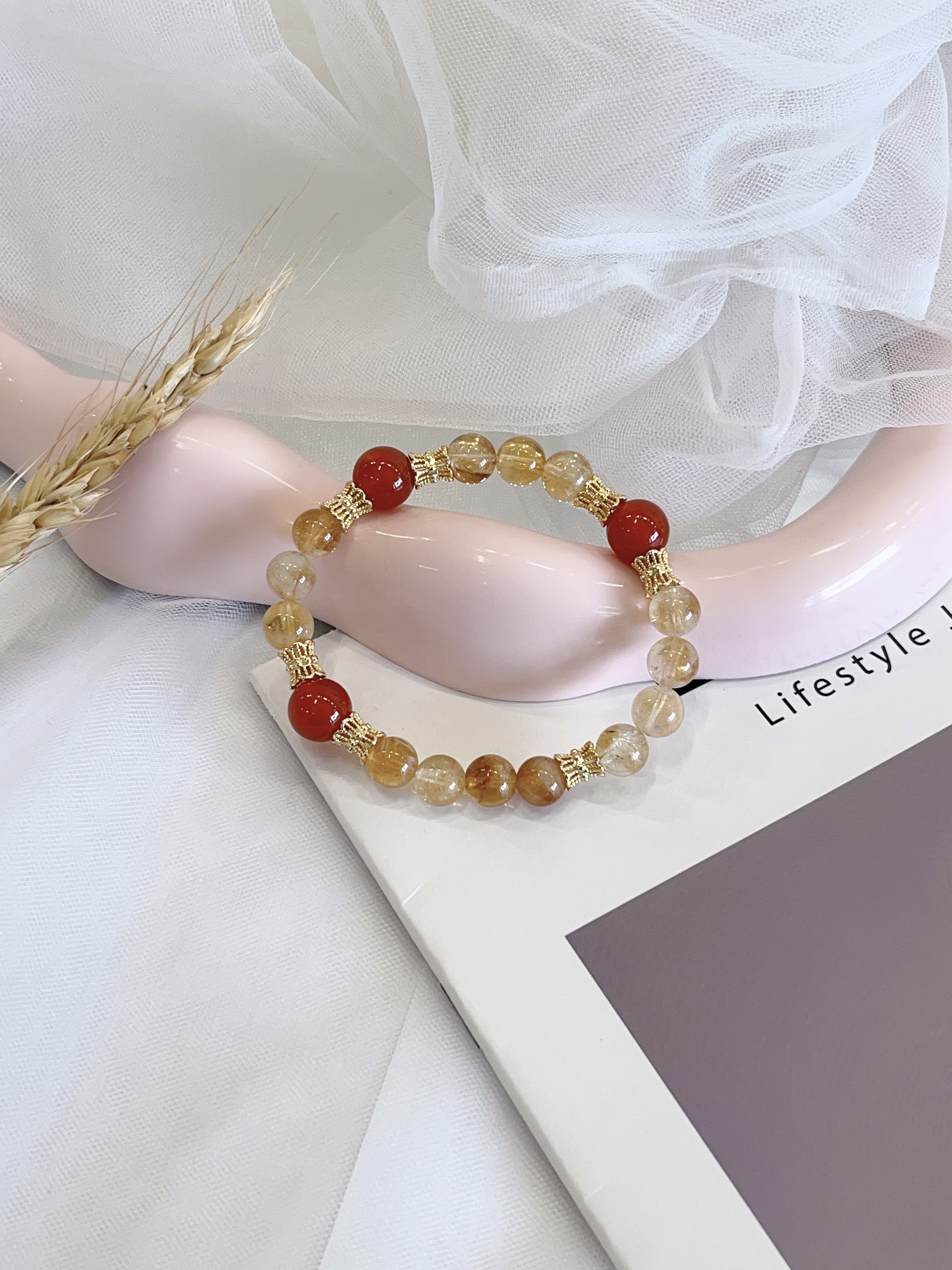 🔴 红玛瑙 × 黄塔晶手串 Red Agate & Citrine 