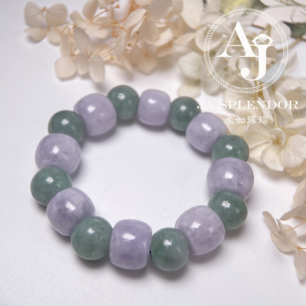 FBG26-H60 天然翡翠A玉-紫綠相間糖果色路路通手串（旺人緣）
