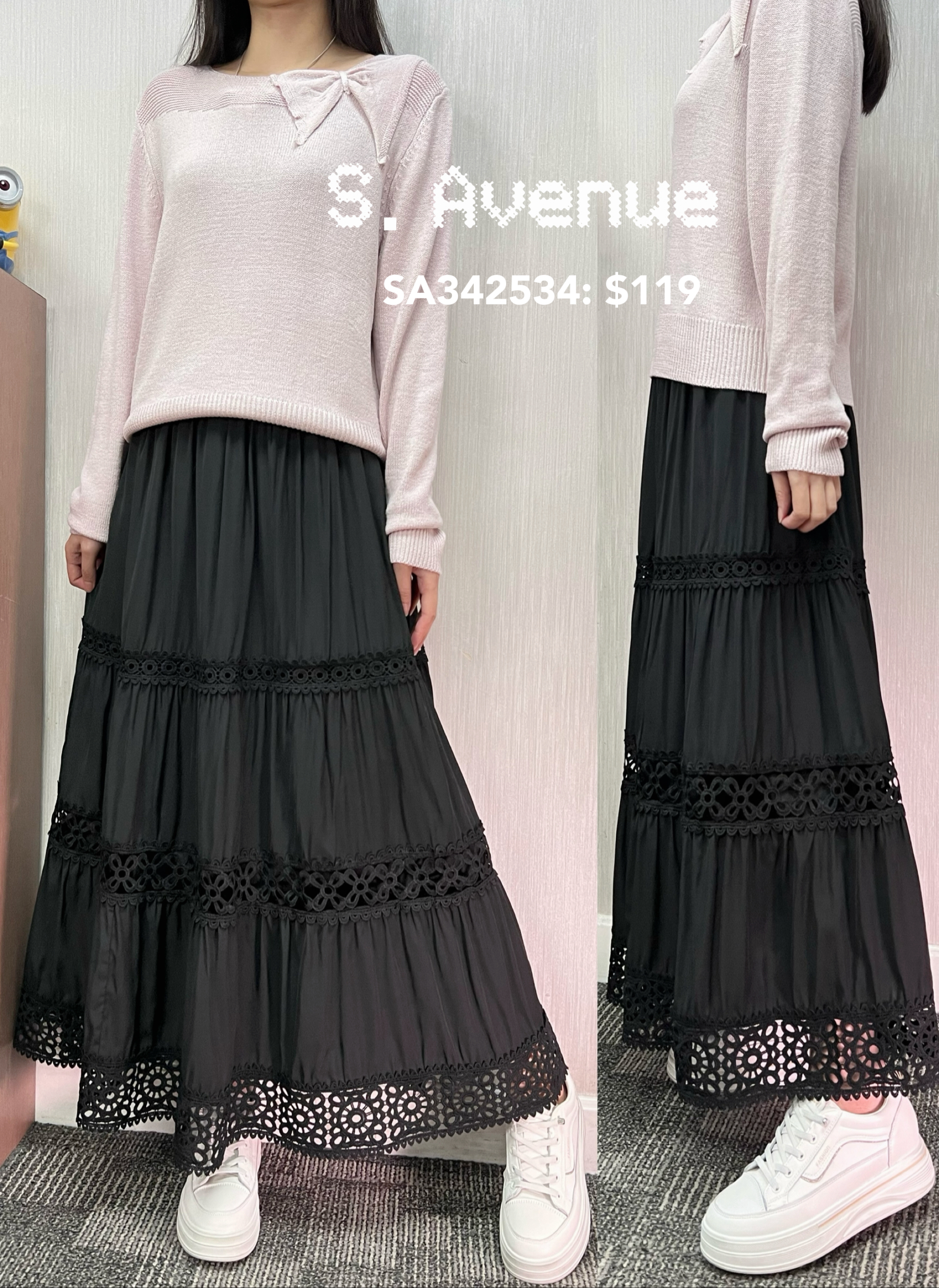 SA342534: 靚料靚cut橡筋腰拼lace長裙