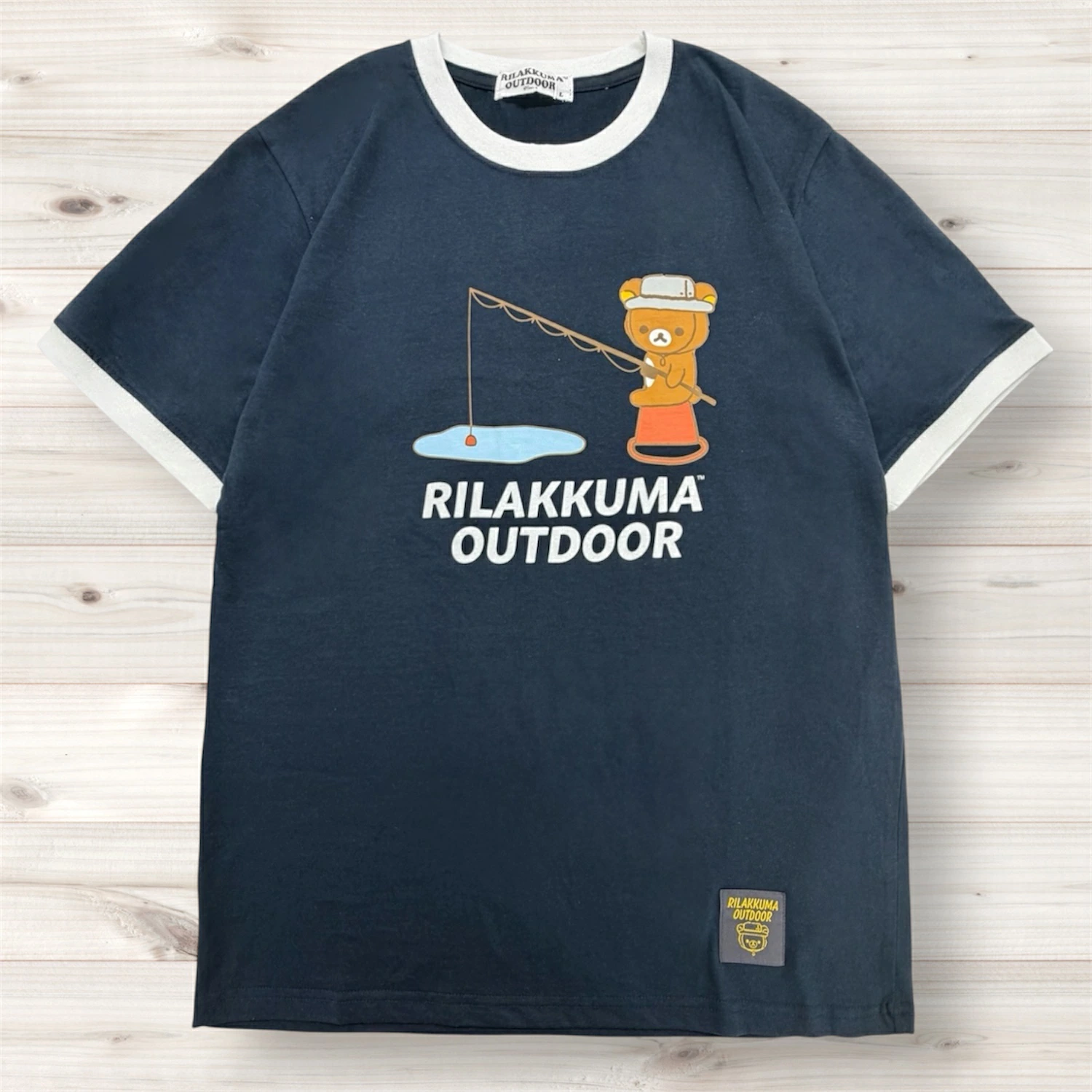 Rilakkuma Outdoor 釣魚圖案撞色領短袖T恤