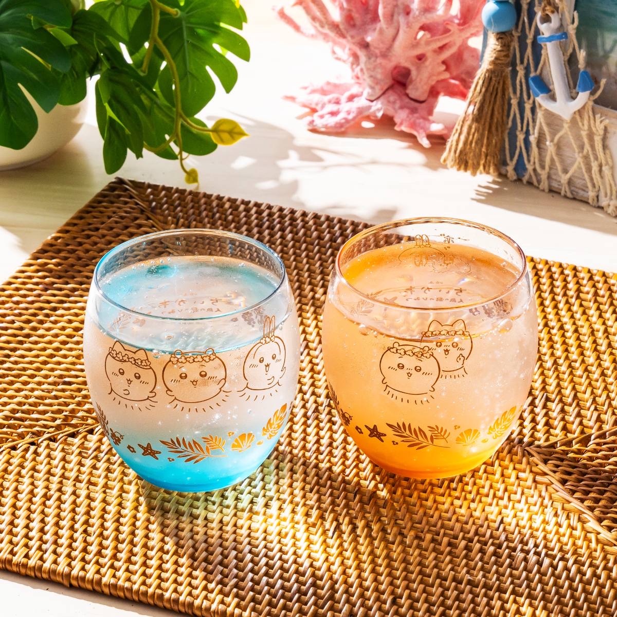 🎀【預訂】 Chiikawa 人魚島的秘密玻璃杯 - 夕陽橘