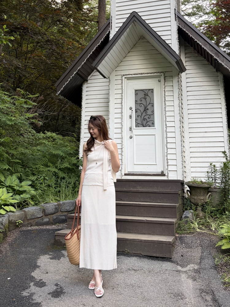 Summer Pleated Scarf Set (Ivory)