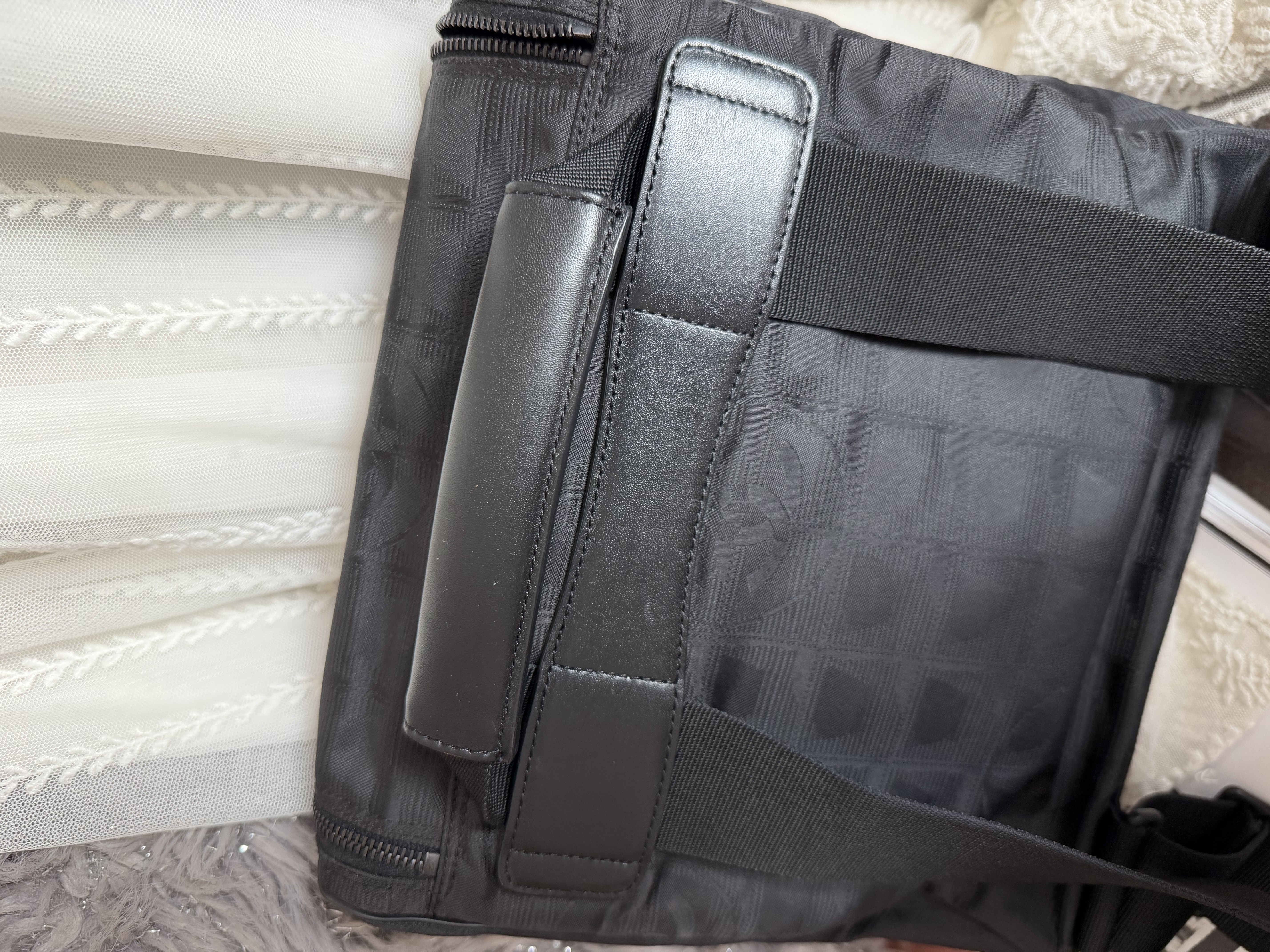 Vintage chanel black travel line backpack /shoulder bag 