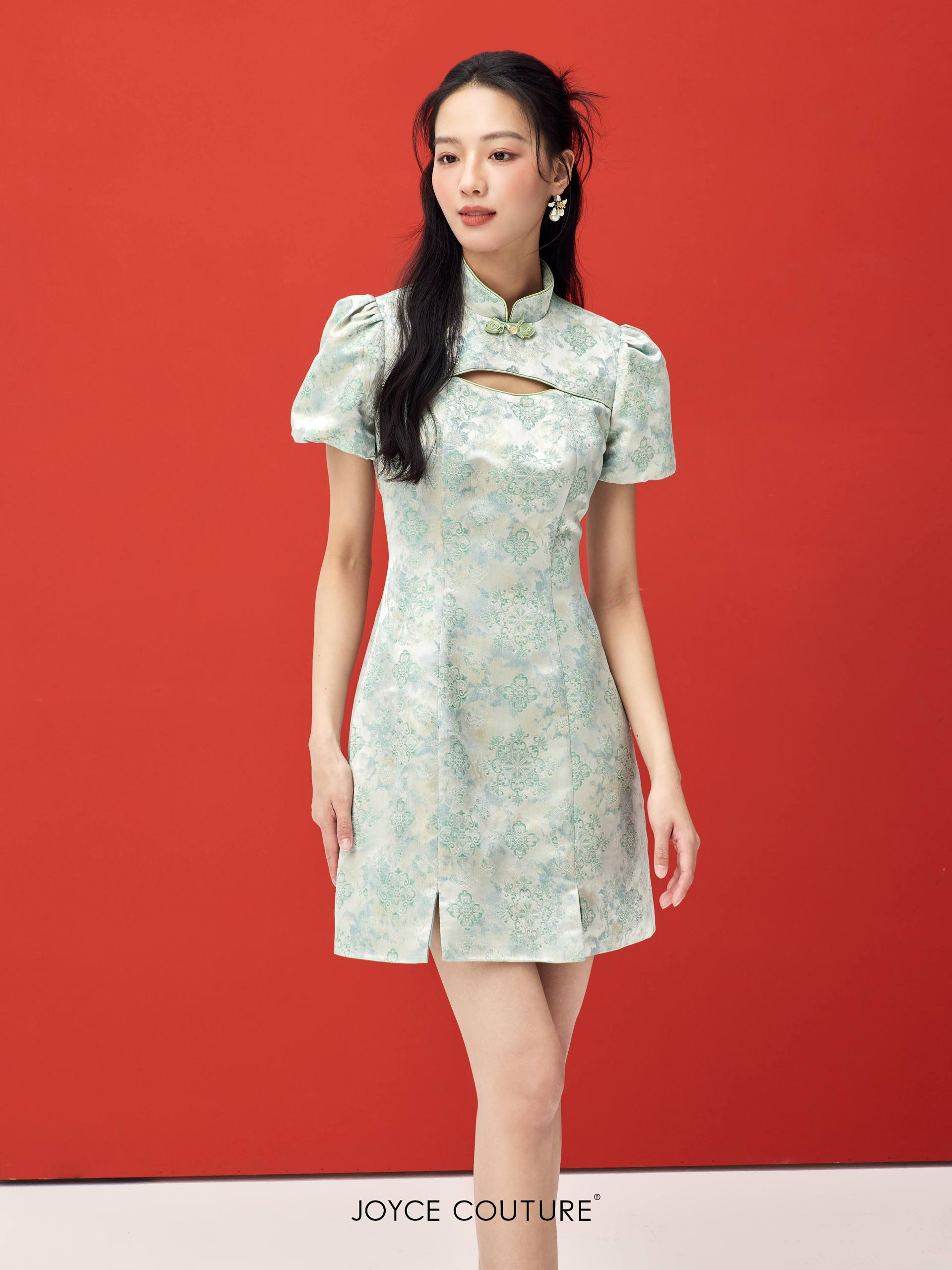 泡泡袖旗袍连身裙 D0105