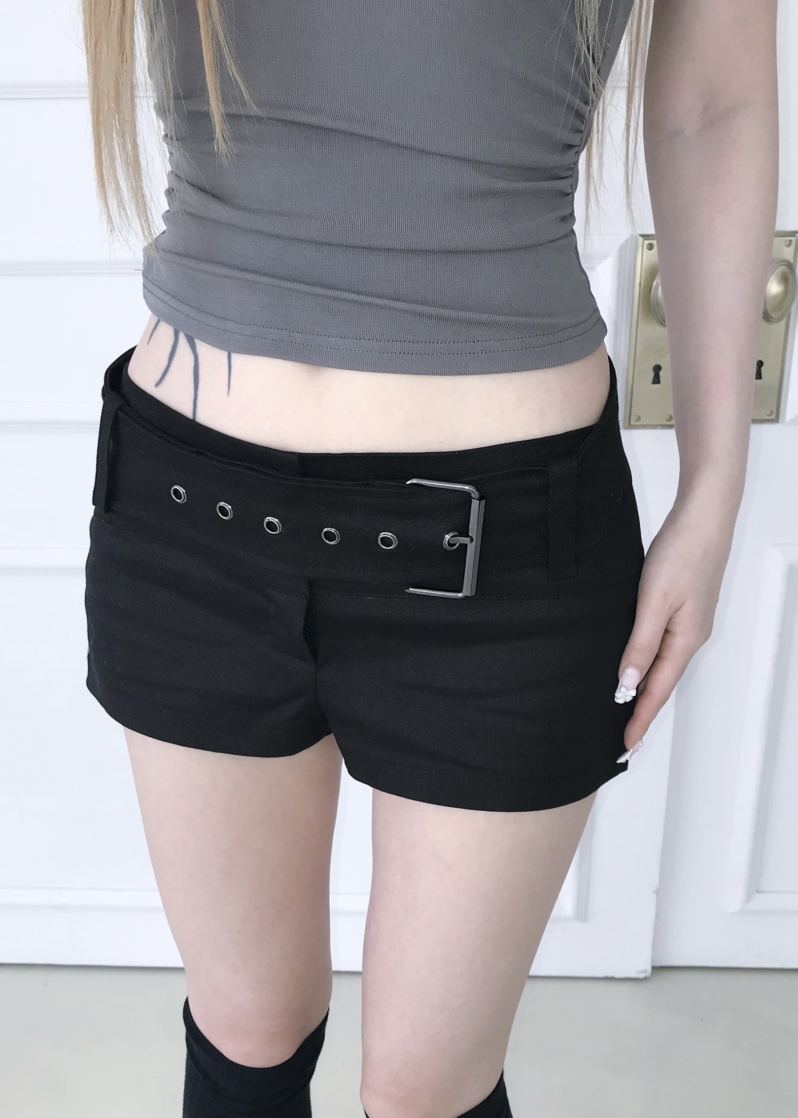 Low Rise Belted Micro Shorts