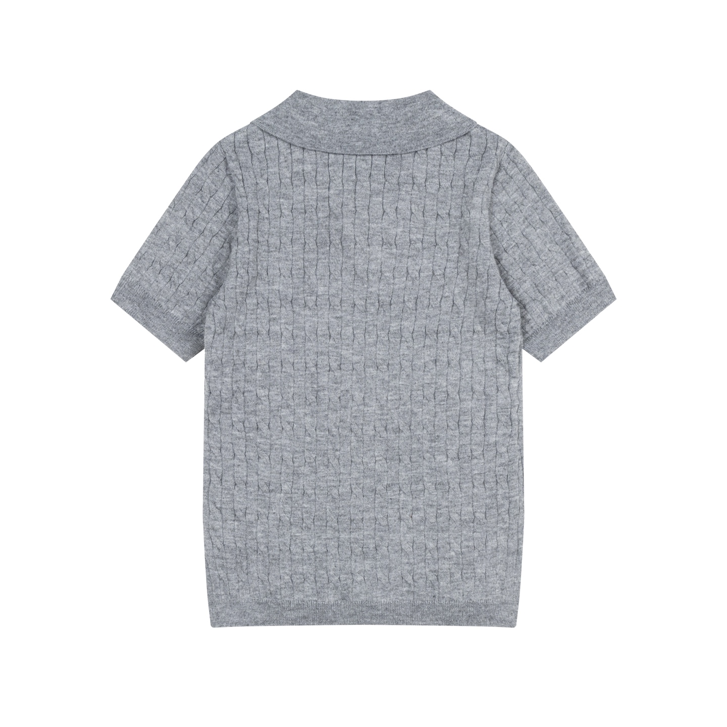 Mardi Mercredi Flower Embroidery Cable Short Sleeve Knit