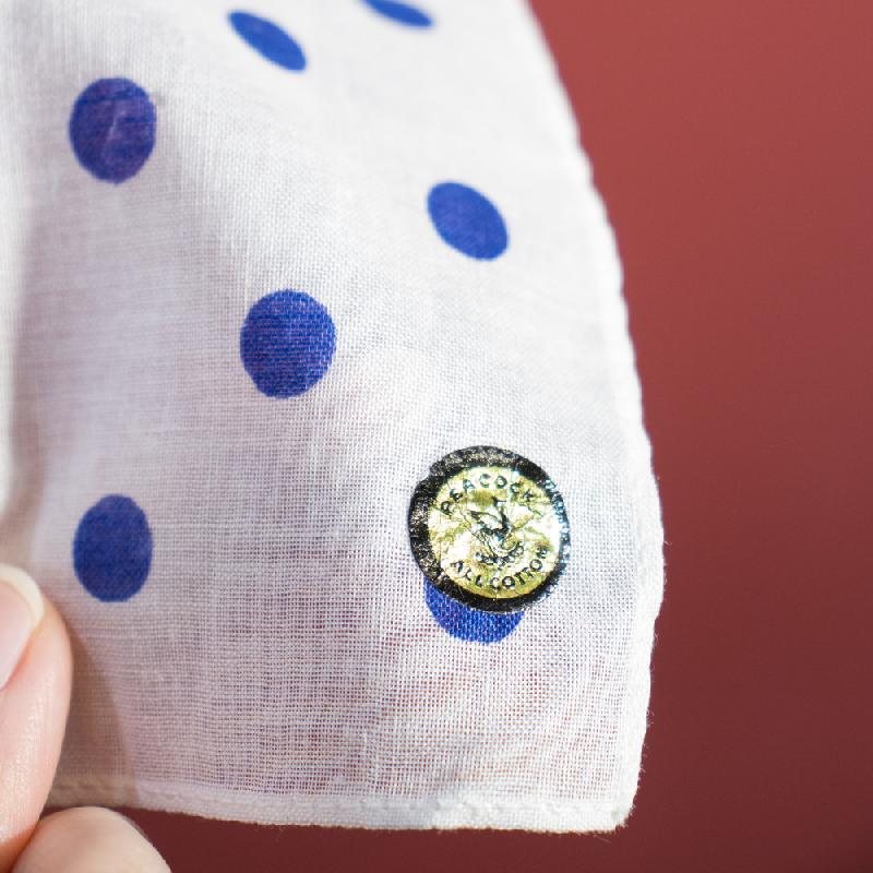 Vintage C.a. 1960s German "Peacock" Rose & Polka Dot Cotton Handkerchief - New Old Stock (EV387)