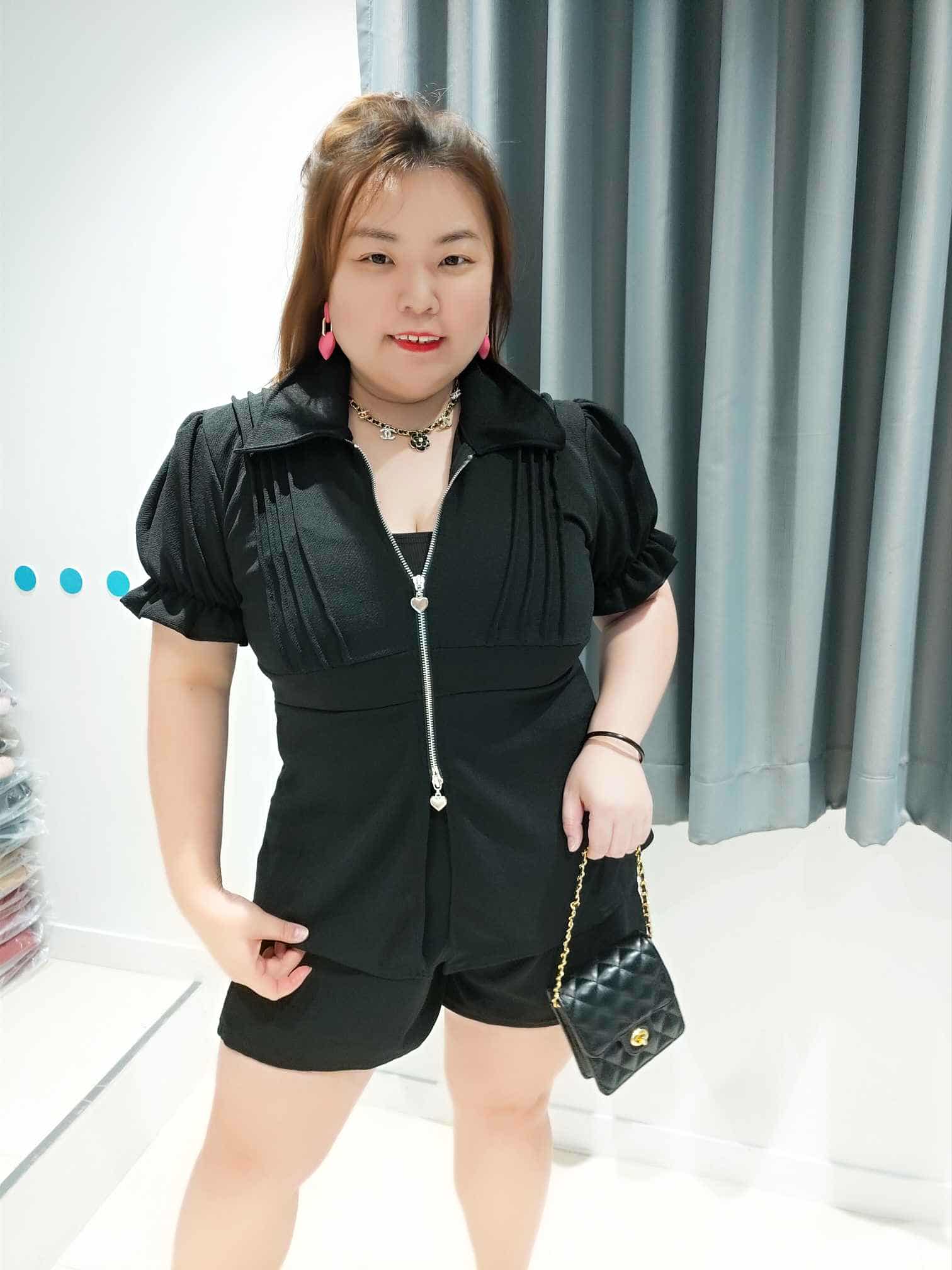 DOD03 邹褶拉链设计裤子套装