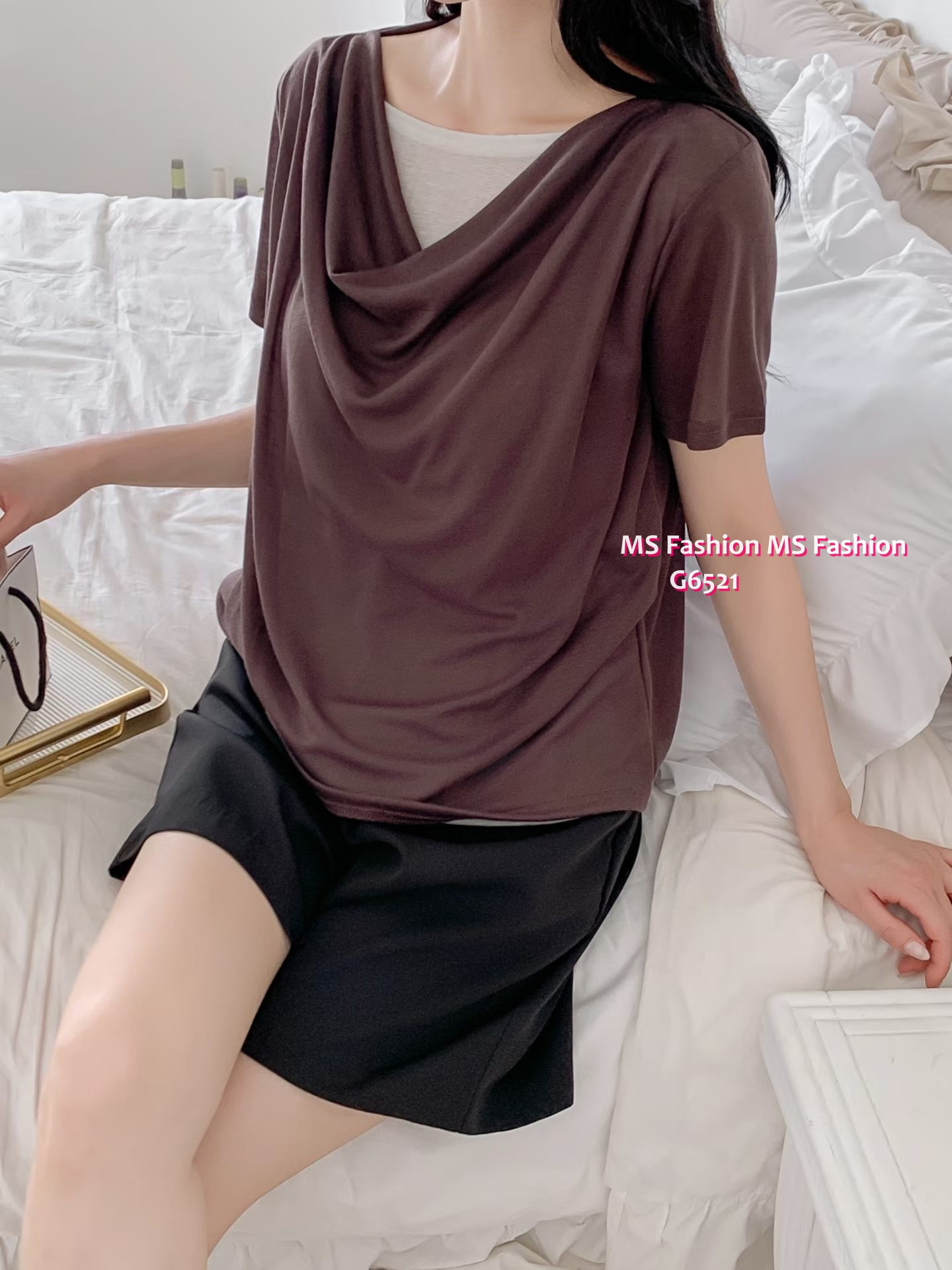 G6521 假兩件打皺top