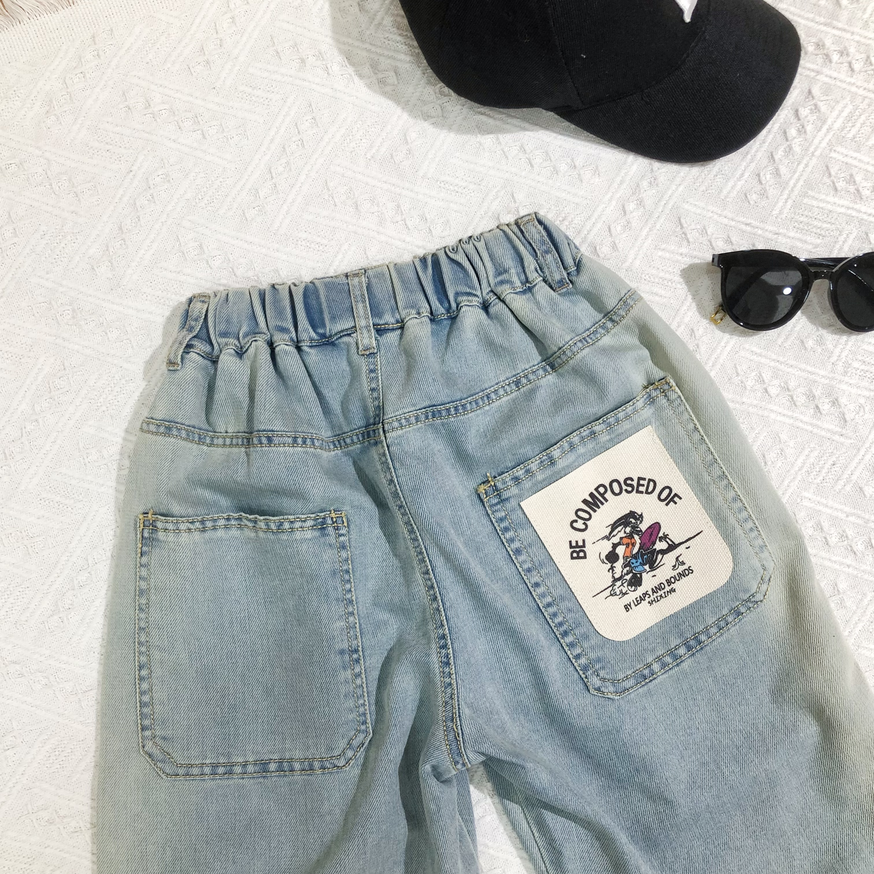Elastic Waist Denim Shorts with Pockets