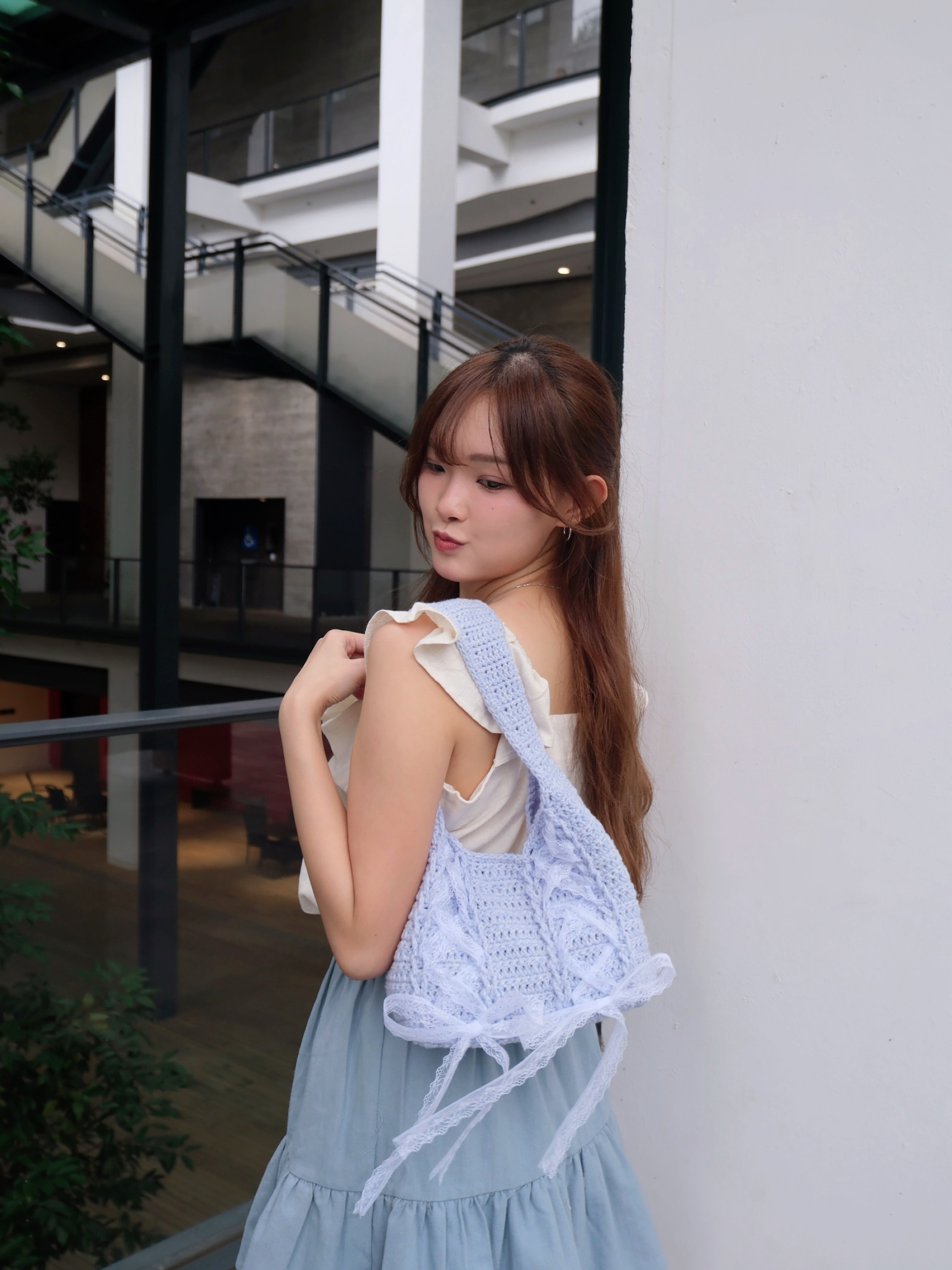 ♡︎自家 - 蕾絲蝴蝶綁帶鈎織袋