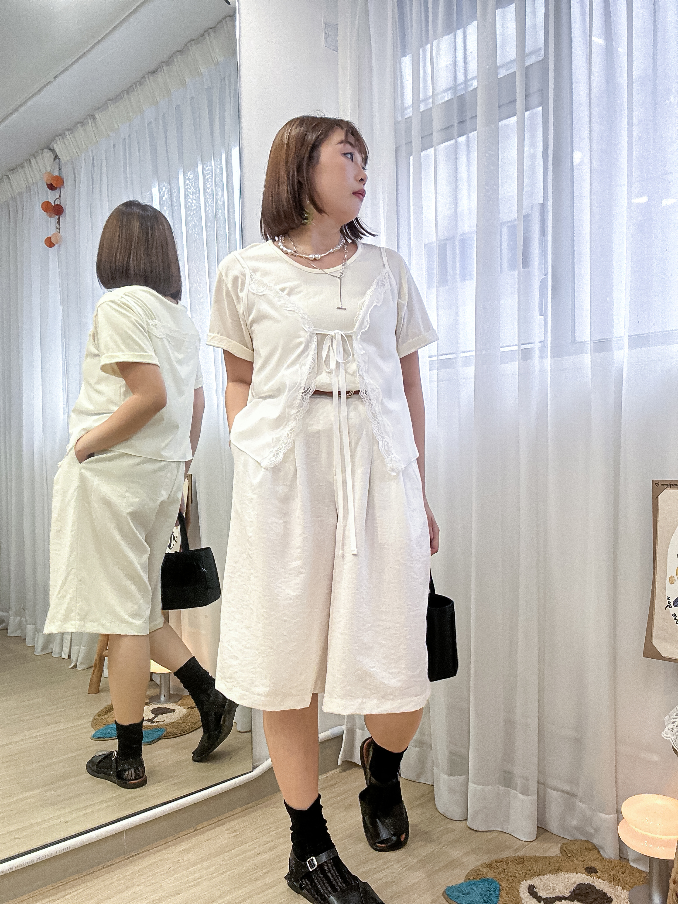 假日高級感～亞麻百慕達6分褲 MH0005 - 白色 IVORY