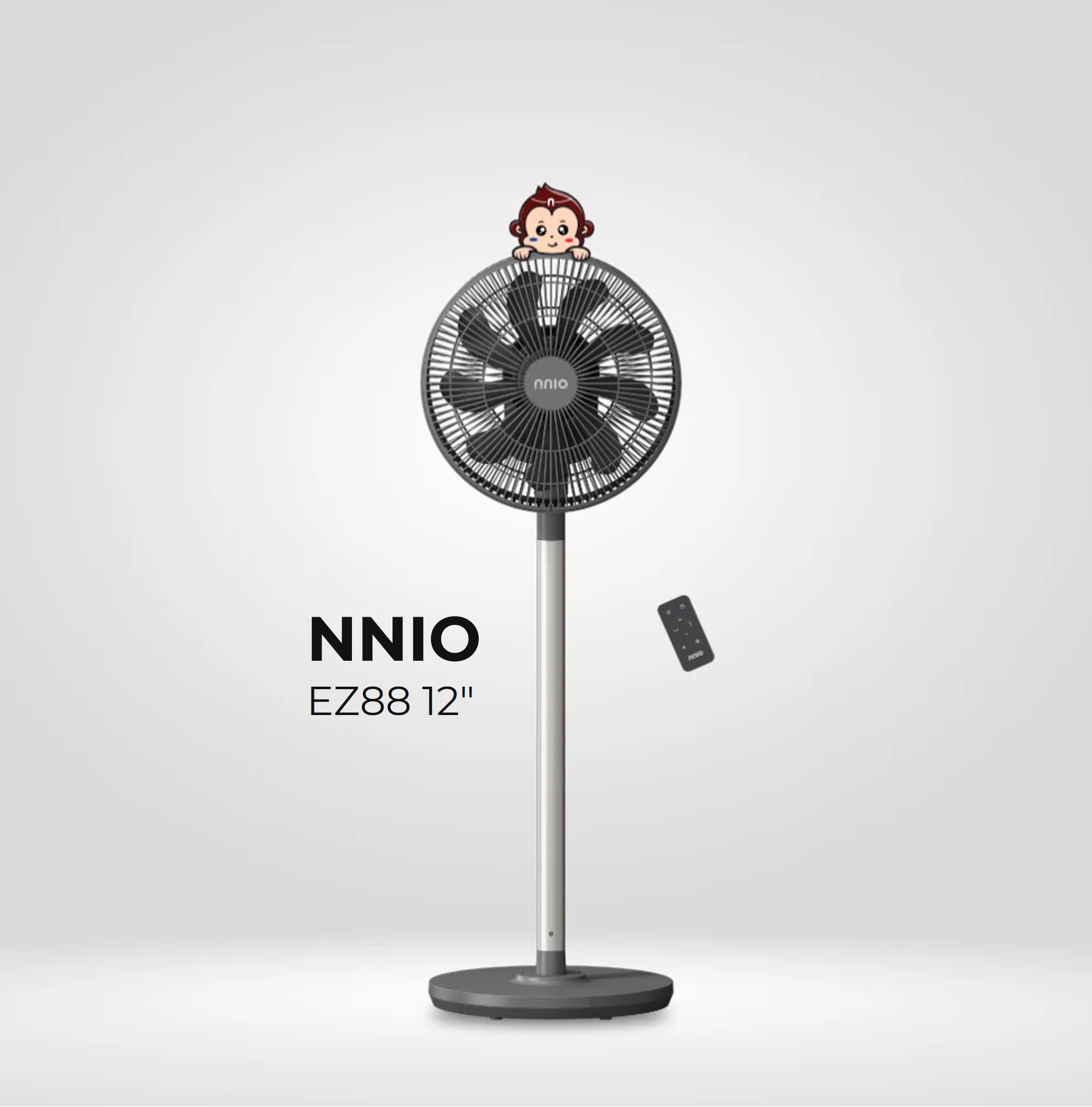 EZ88 12" BLDC Motor 3D Osc Air Circulator with Remote Control (Grey), Twist & Release Fan Head