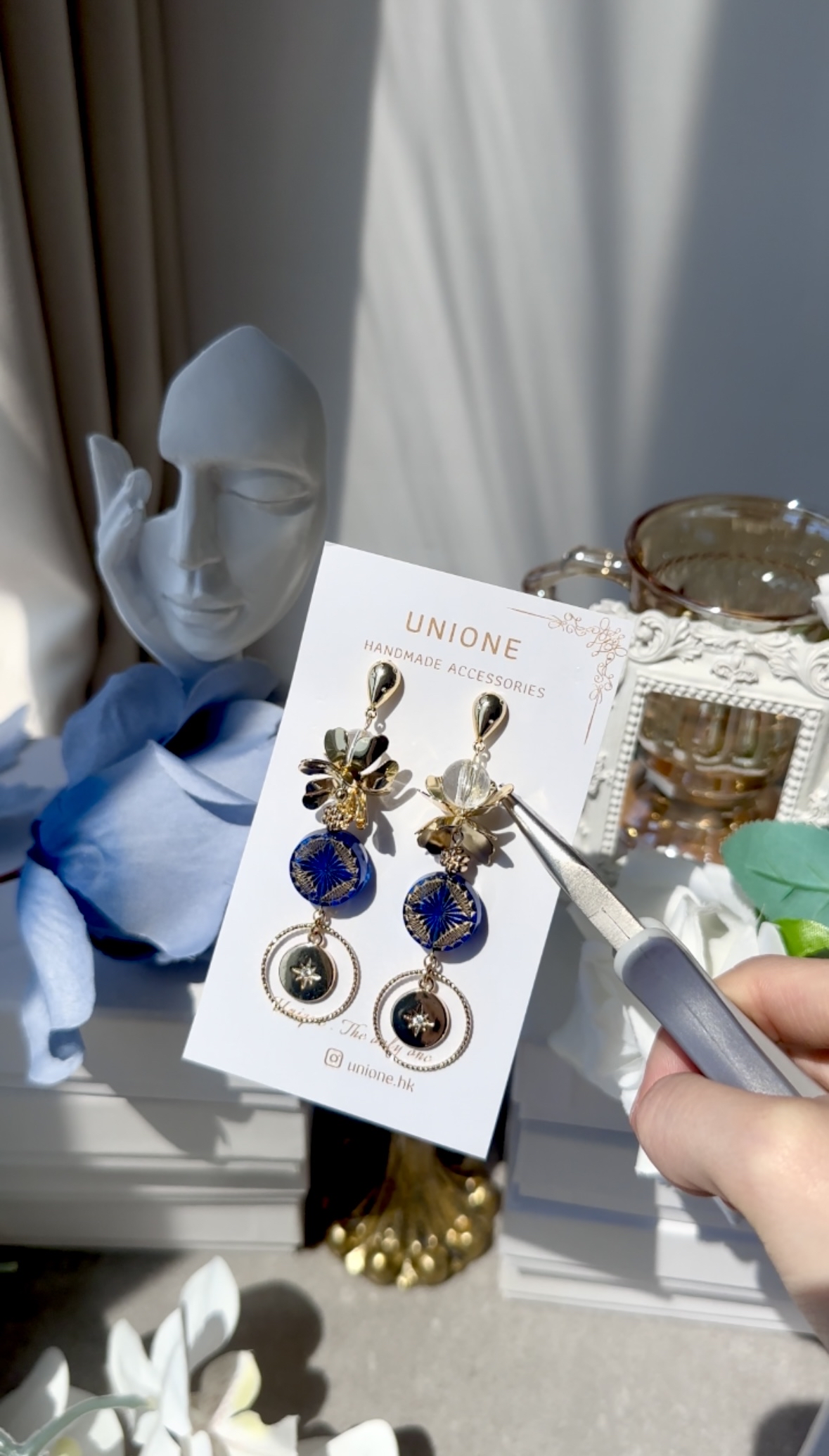 透光藍珠花瓣星耳環🇯🇵