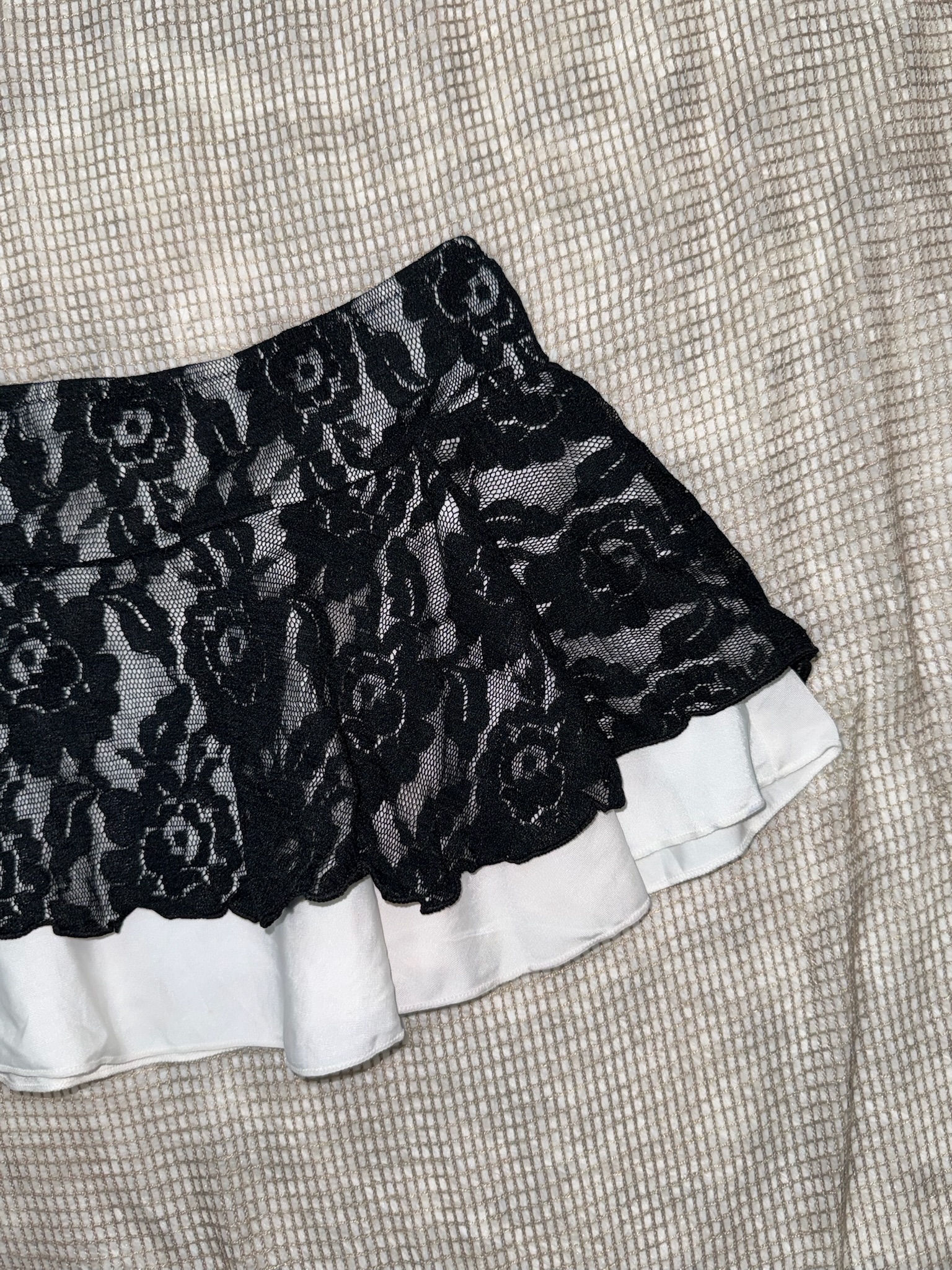 Coquette Black Rose White Hem Layered Lace Skirt
