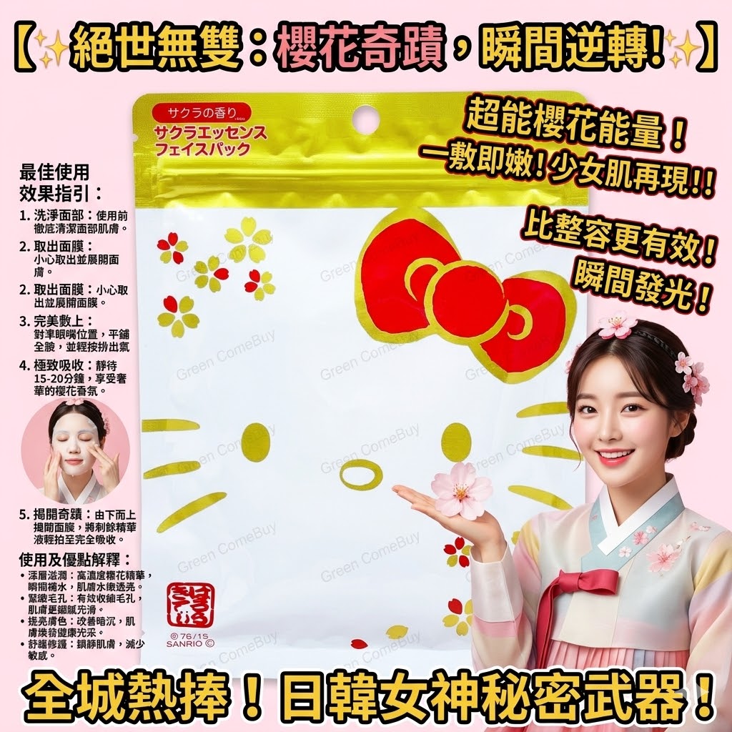Hello Kitty - 櫻花萃取精華保濕面膜7片裝