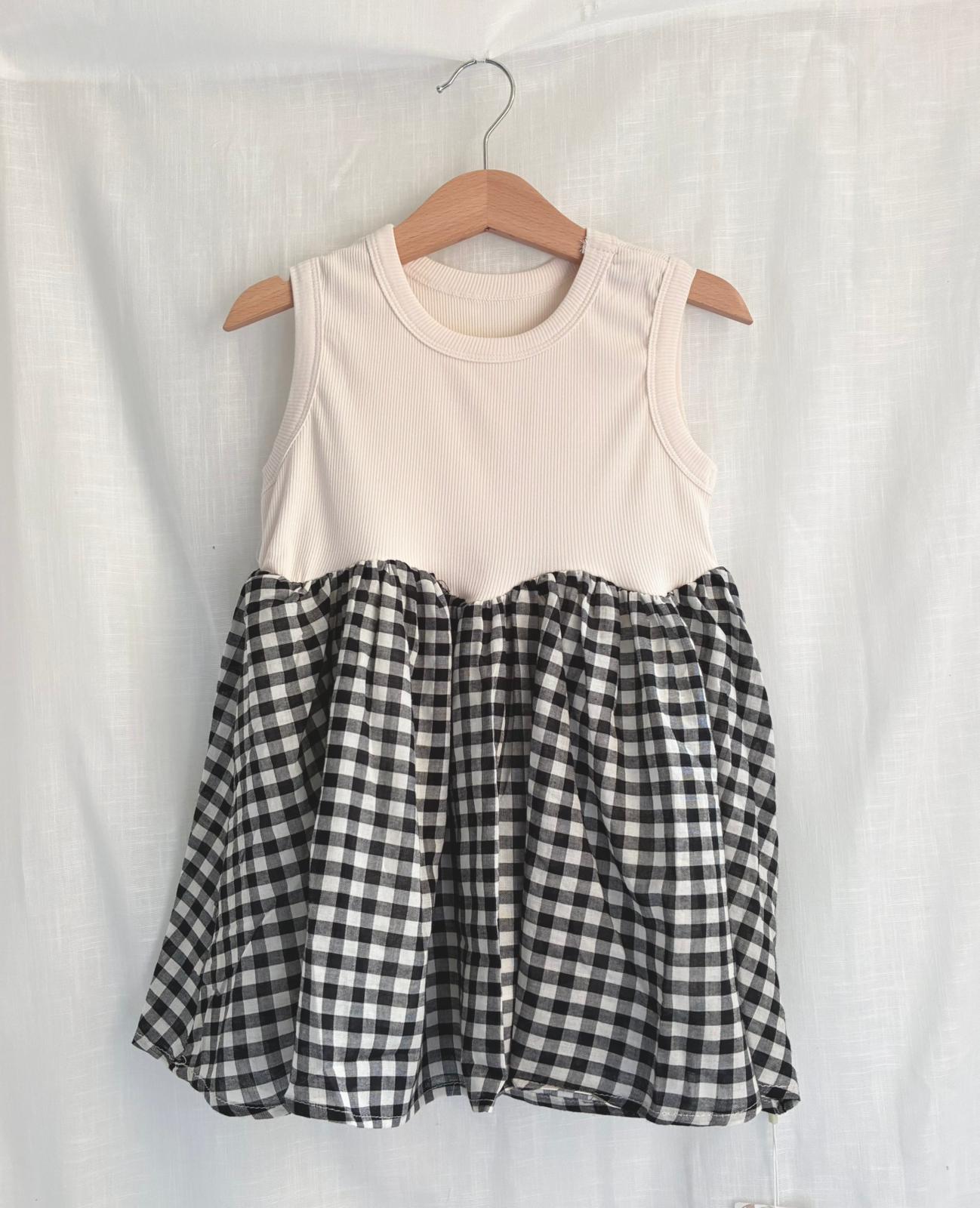 米白格仔背心裙YZ25206 