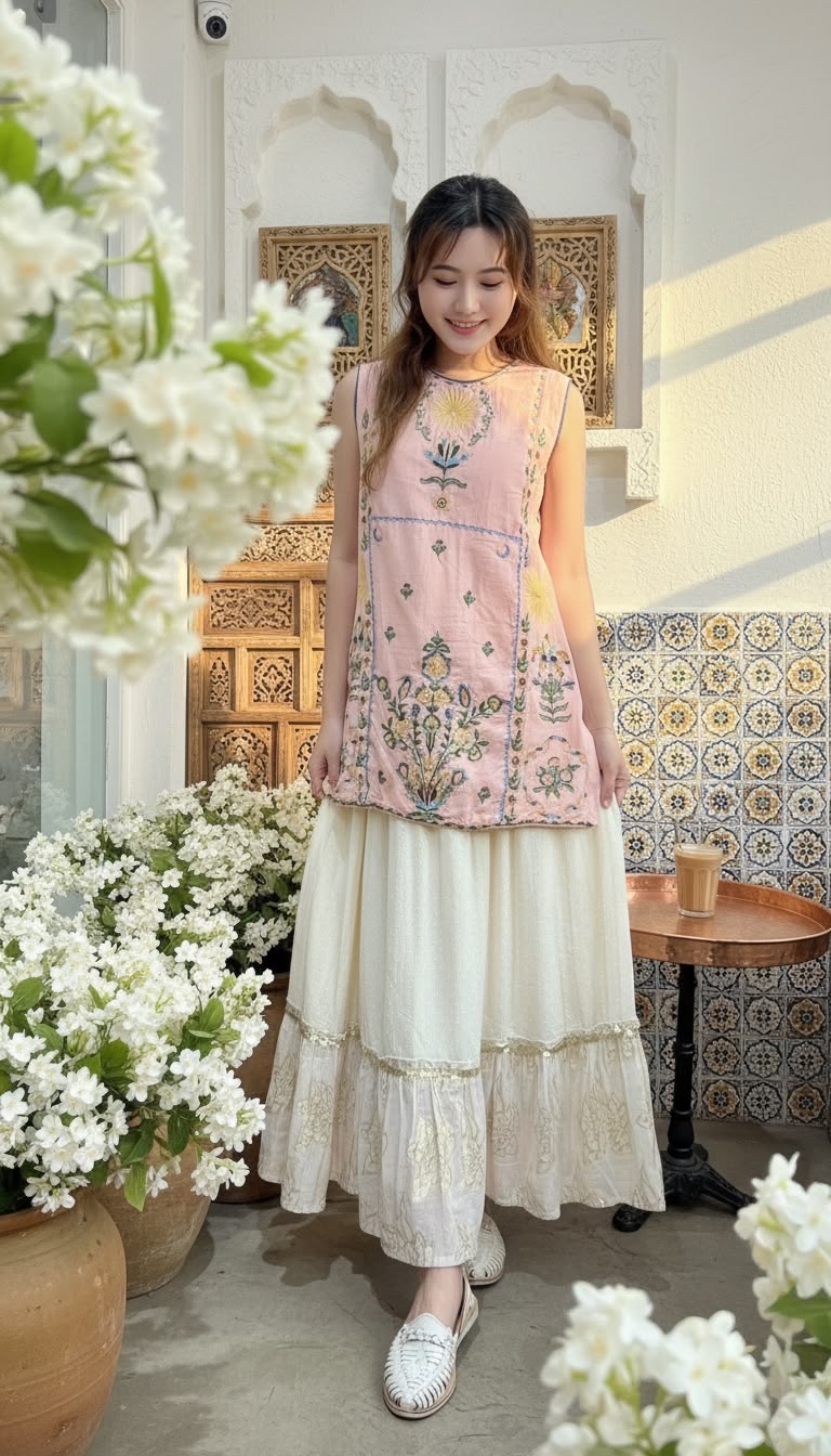 PKT 2645 Sakura Full Garden Emb Long Top