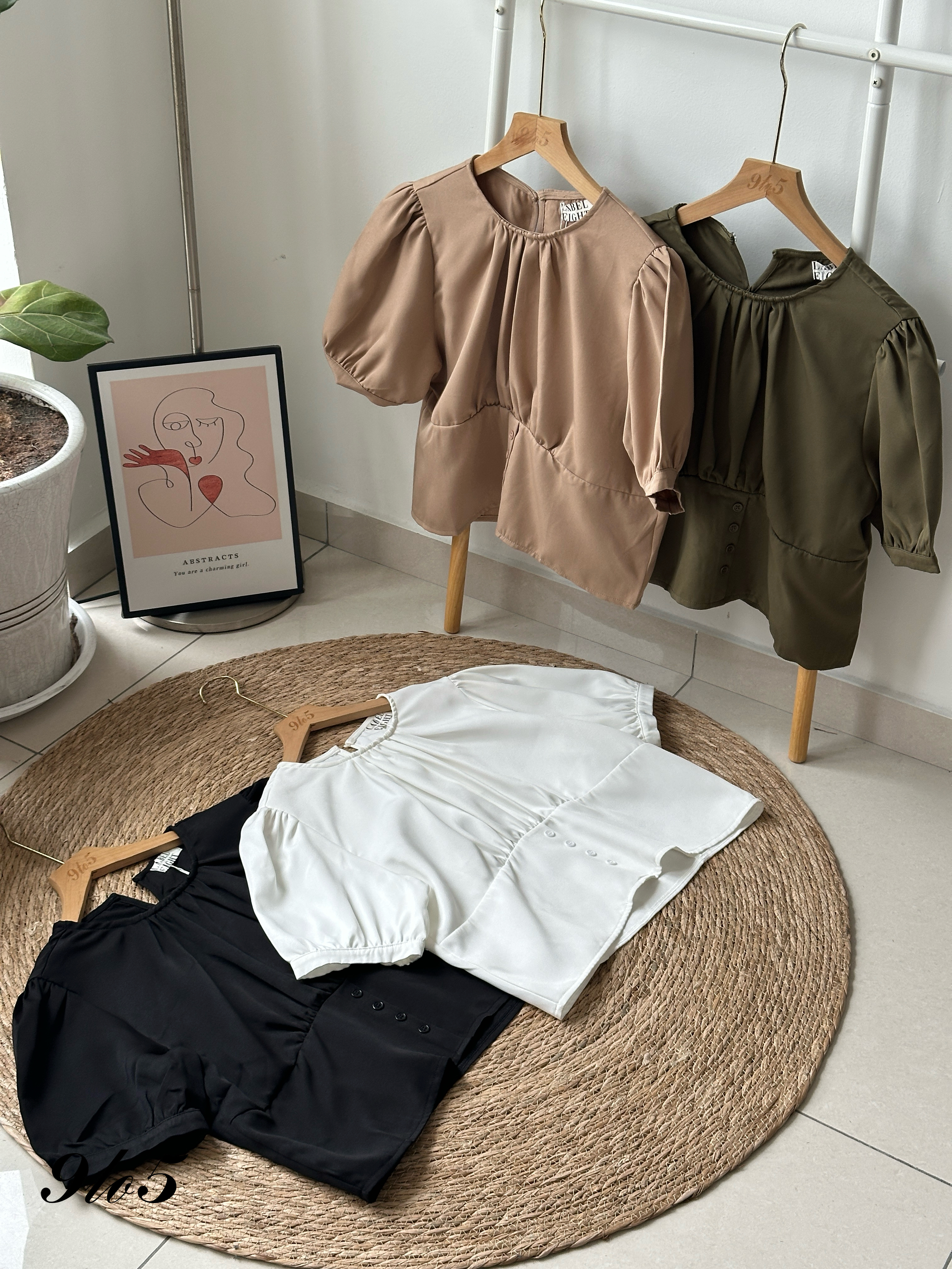 T4067 Puff Sleeve Ruched Top - 4 Colors 