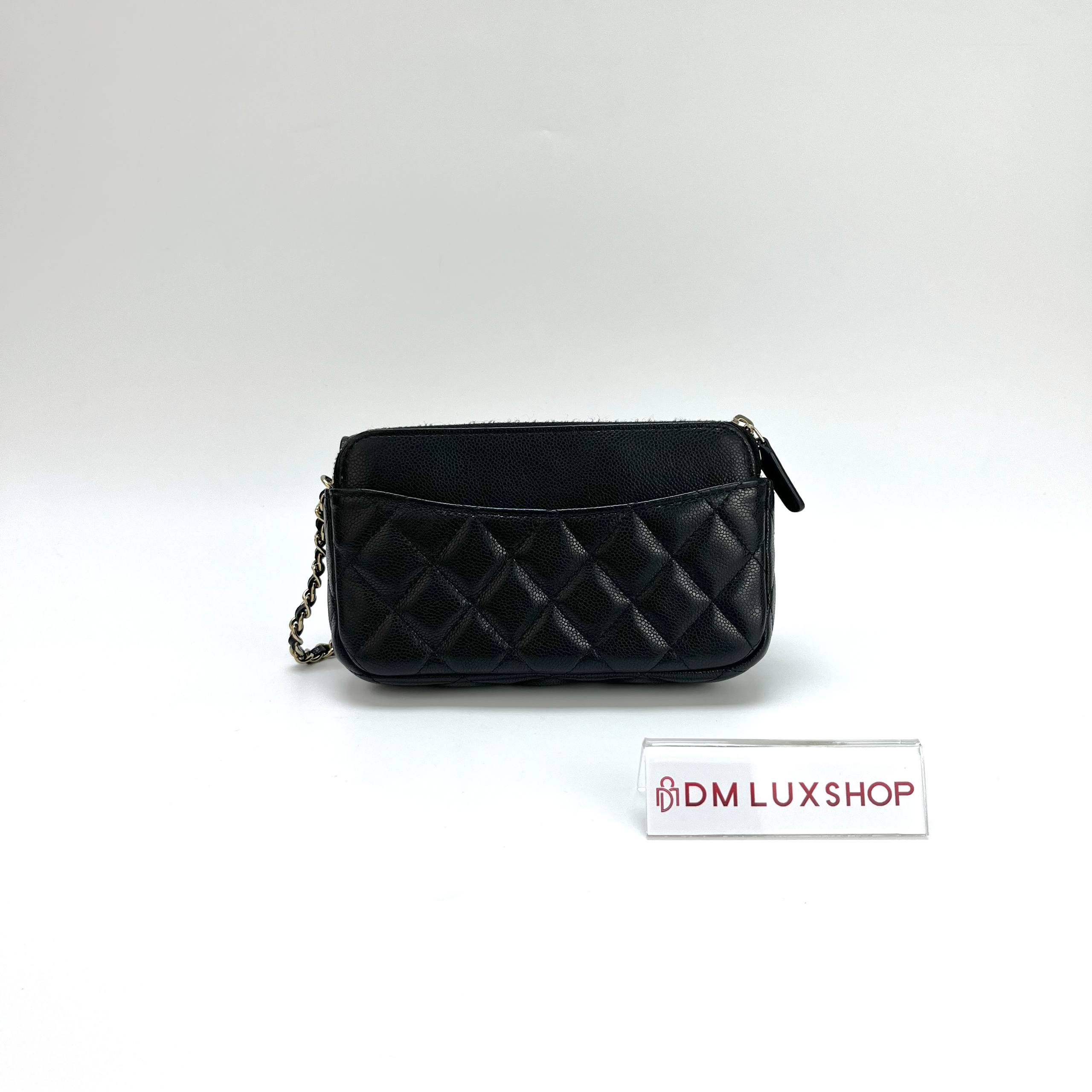 Chanel 22C Black CF Phone Holder WOC GHW (Microchip)