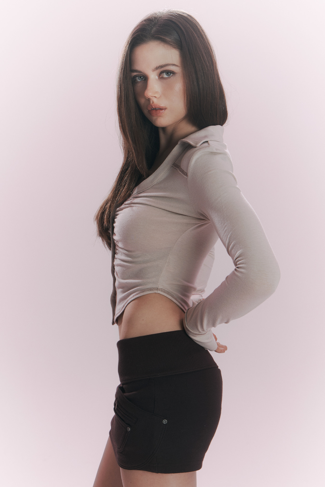 pleaseNOFOLLOW - Mamie Snap Button Slim Shirts (Sand)