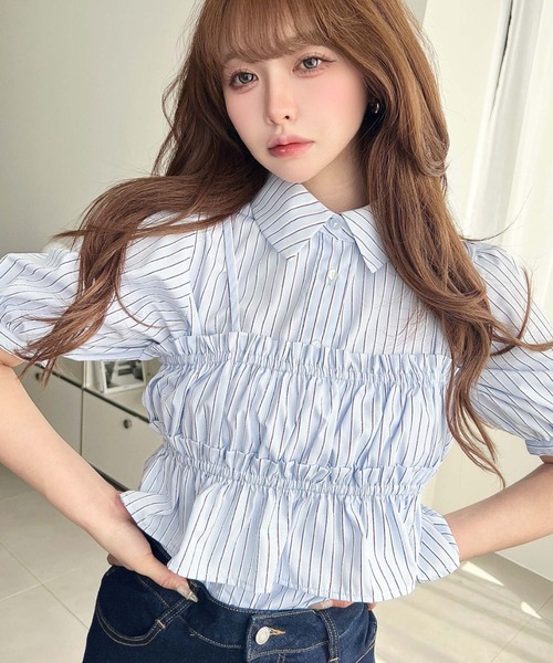 荷葉邊抹胸短袖襯衫上衣【JT036】