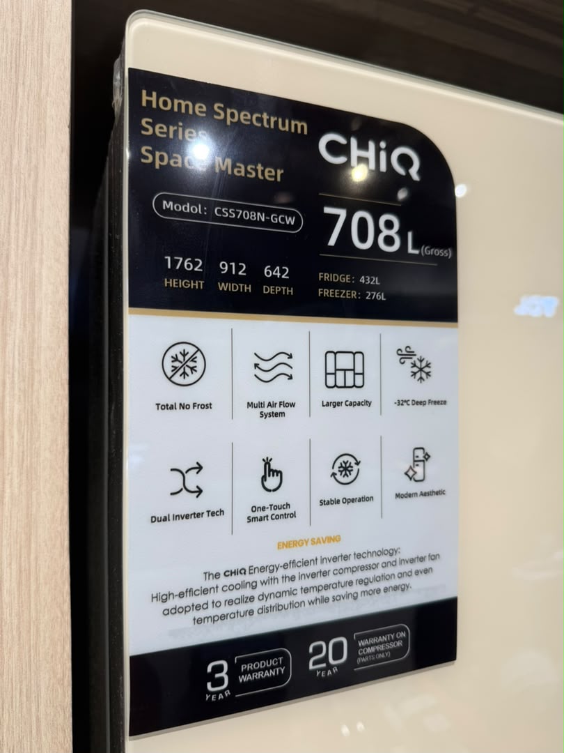 CHiQ Refrigerator Side By Side 708L (CSS-708N-GCW)
