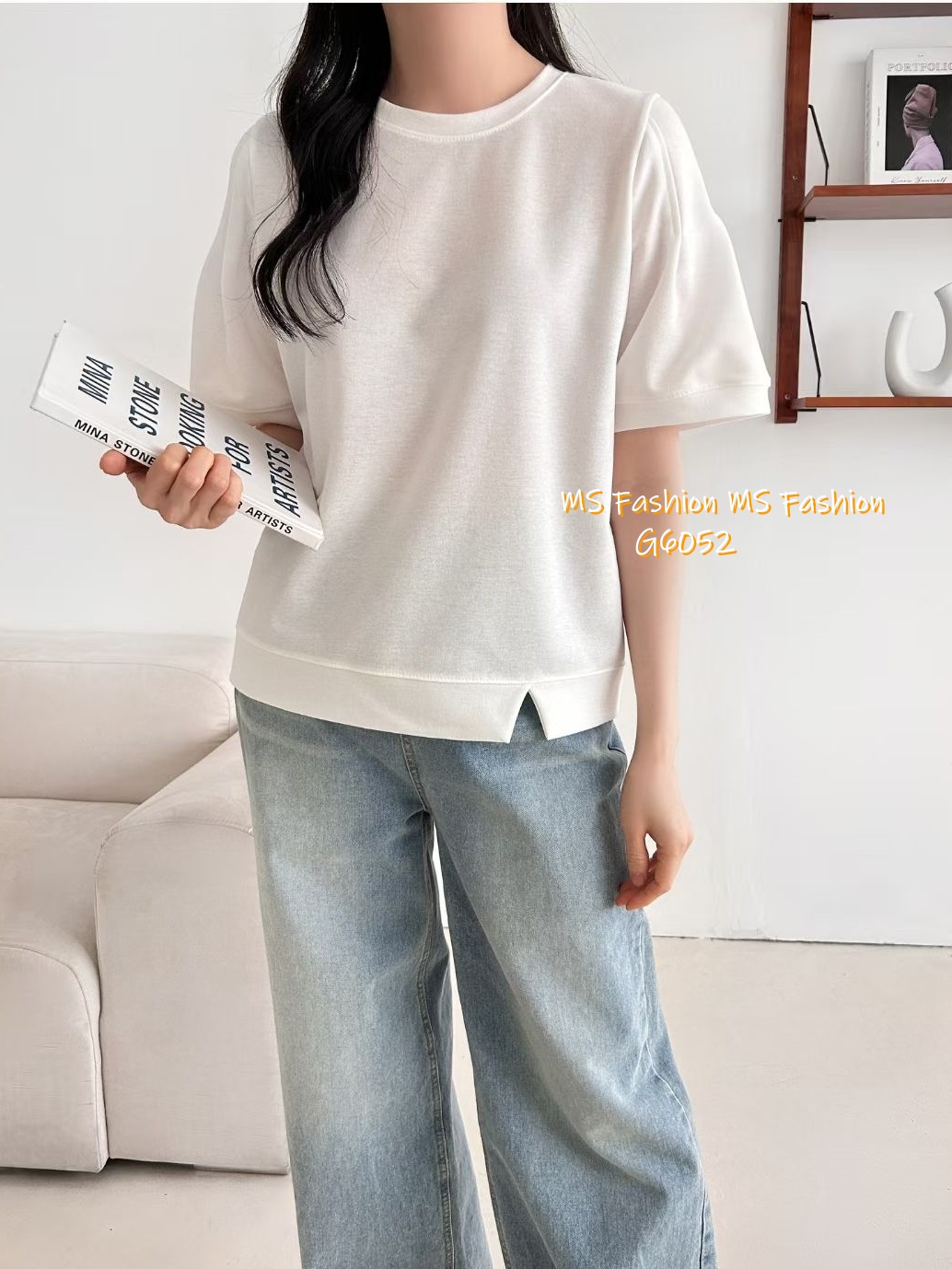 G6052 韓國🇰🇷特色袖小開叉腳top