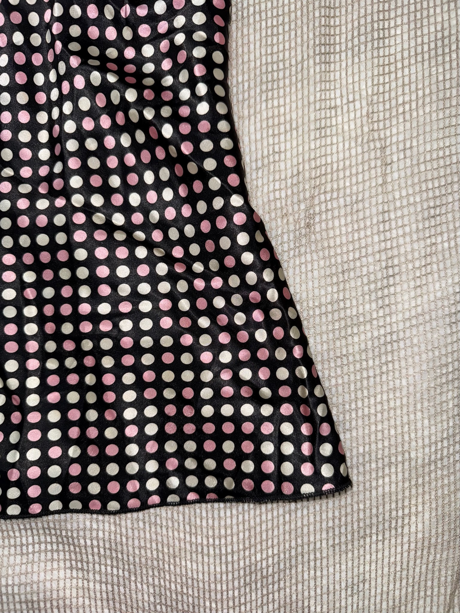 Black Pink Satin Polka Dot Slip Top