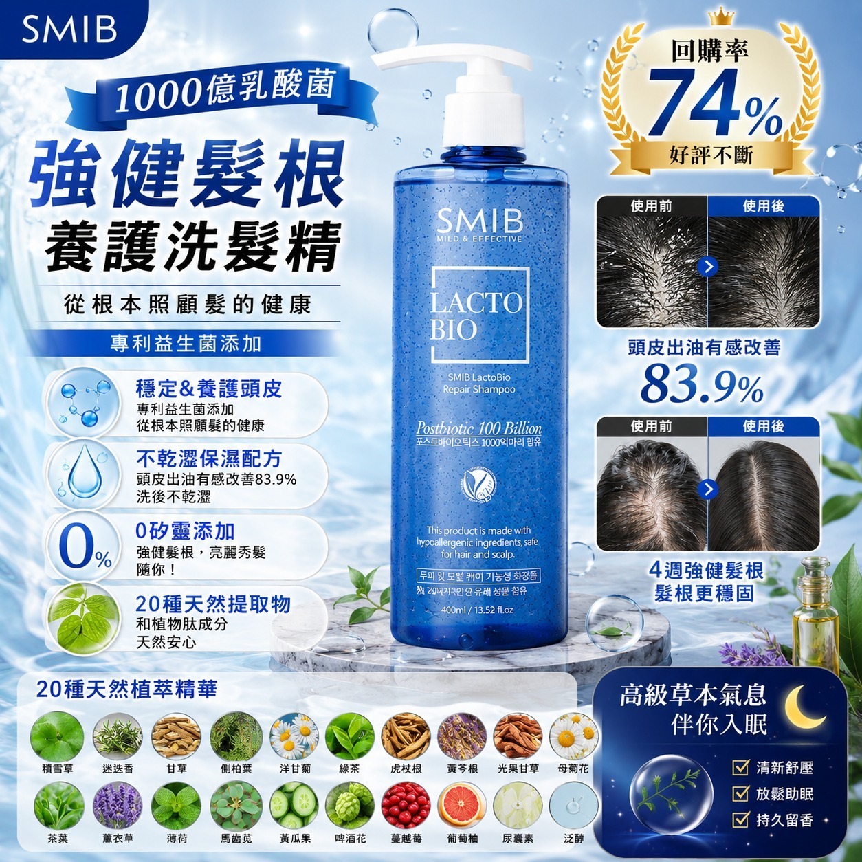 【預訂】 韓國 SMIB LACTO BIO 強健髮根養護洗髮精 400ml
