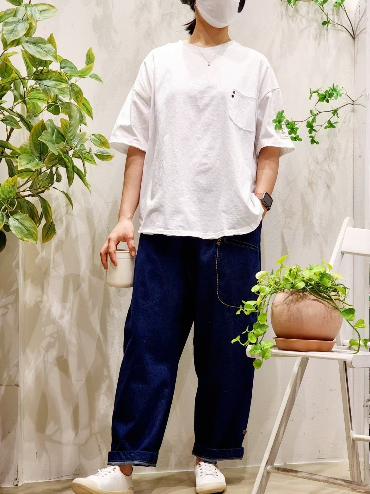 NO OX 特色雙鈕子袋口tee