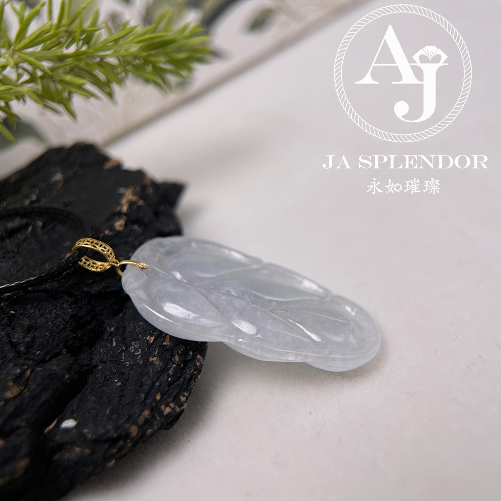 JNK-20 天然翡翠A玉 白冰事業有成/玉葉18K金吊墜