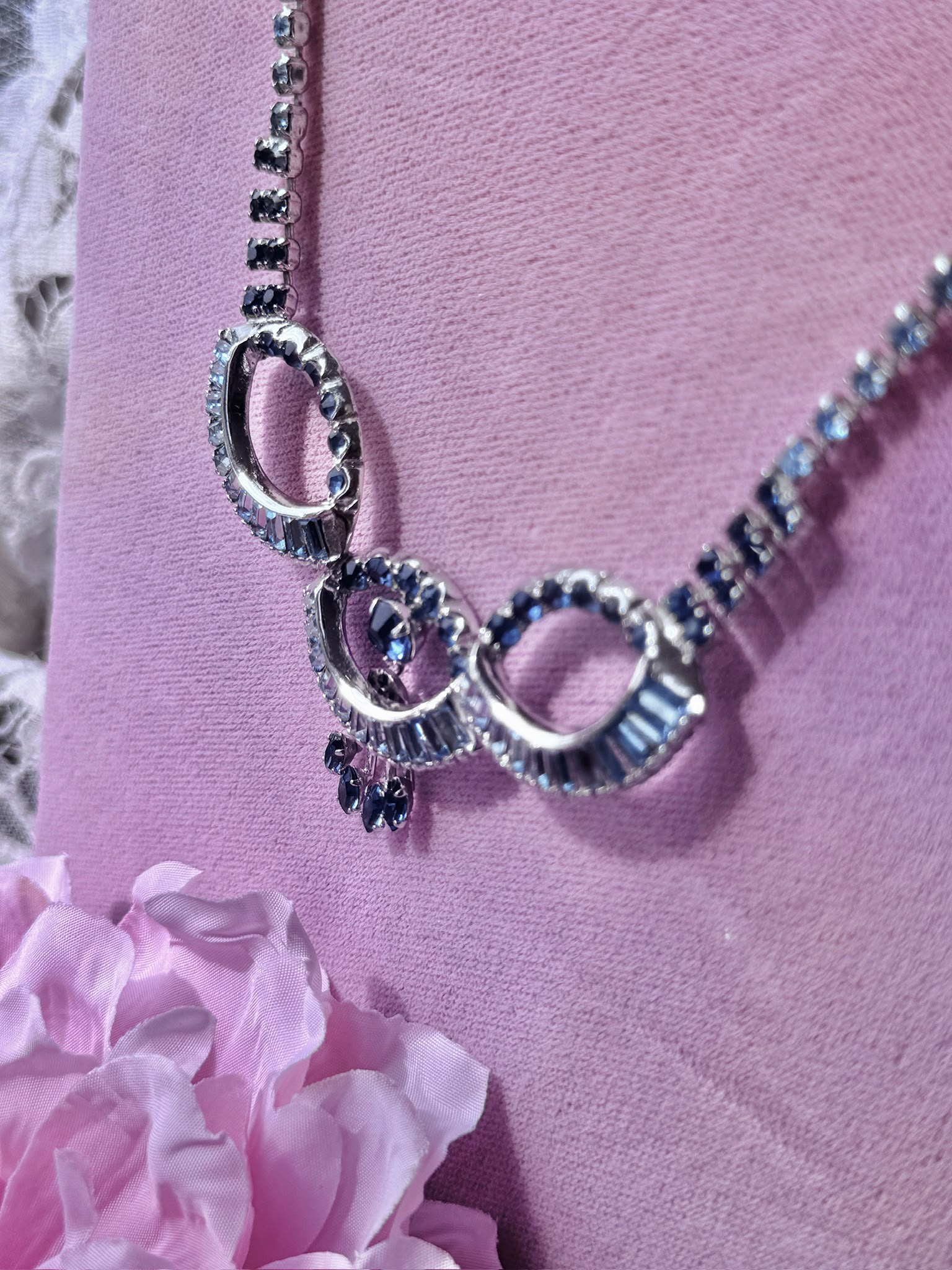ca. 1960s Canadian Designer "Keyes" Three Loops Austrian Crystal Day & Night Cocktail Necklace (MT2607)