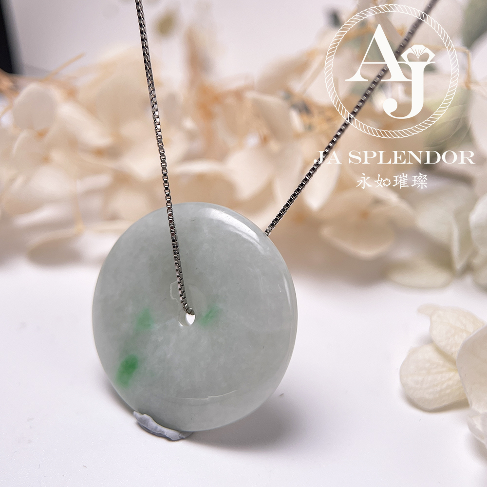 JN-3150 天然翡翠A玉 白底青大平安扣