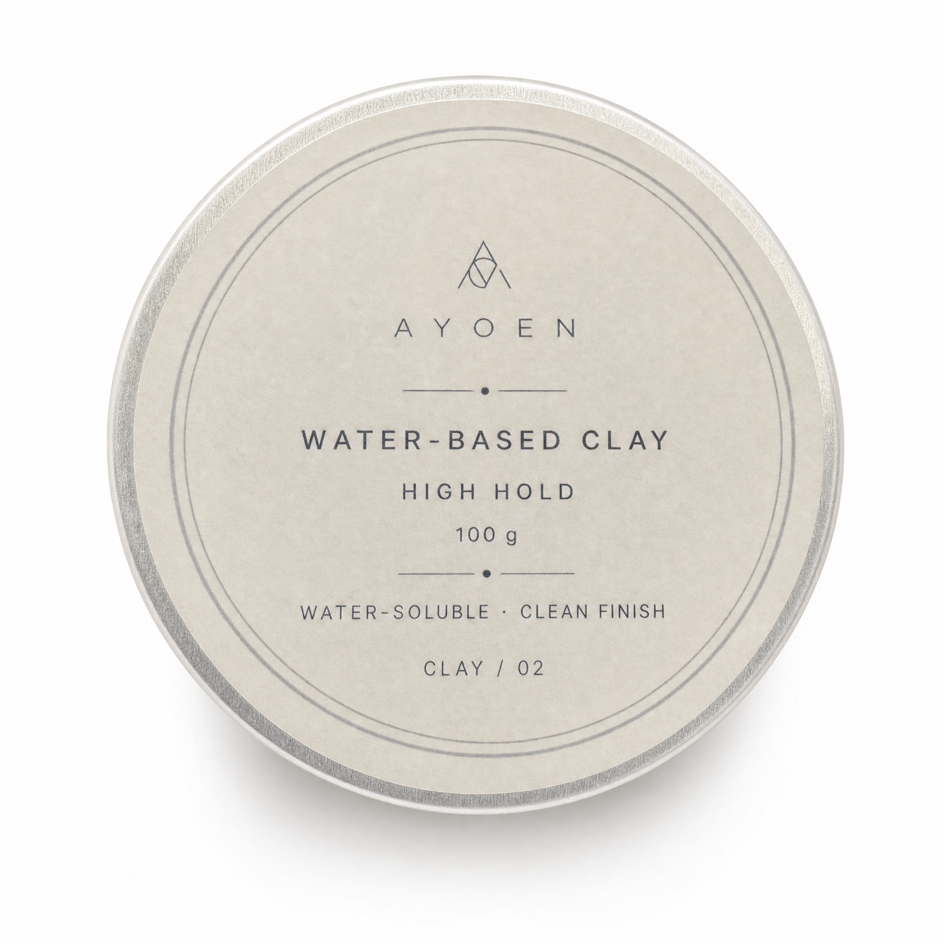 AYOEN 水基髮泥 Clay / 02｜高定型力・自然紋理 Water-Based Clay / 02 — High Hold, Textured Clean Finish 100g 
