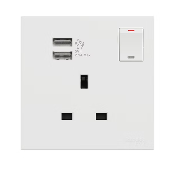 施耐德 奐然AvatarOn C 白 13A單蘇有掣連Type A USB 插座