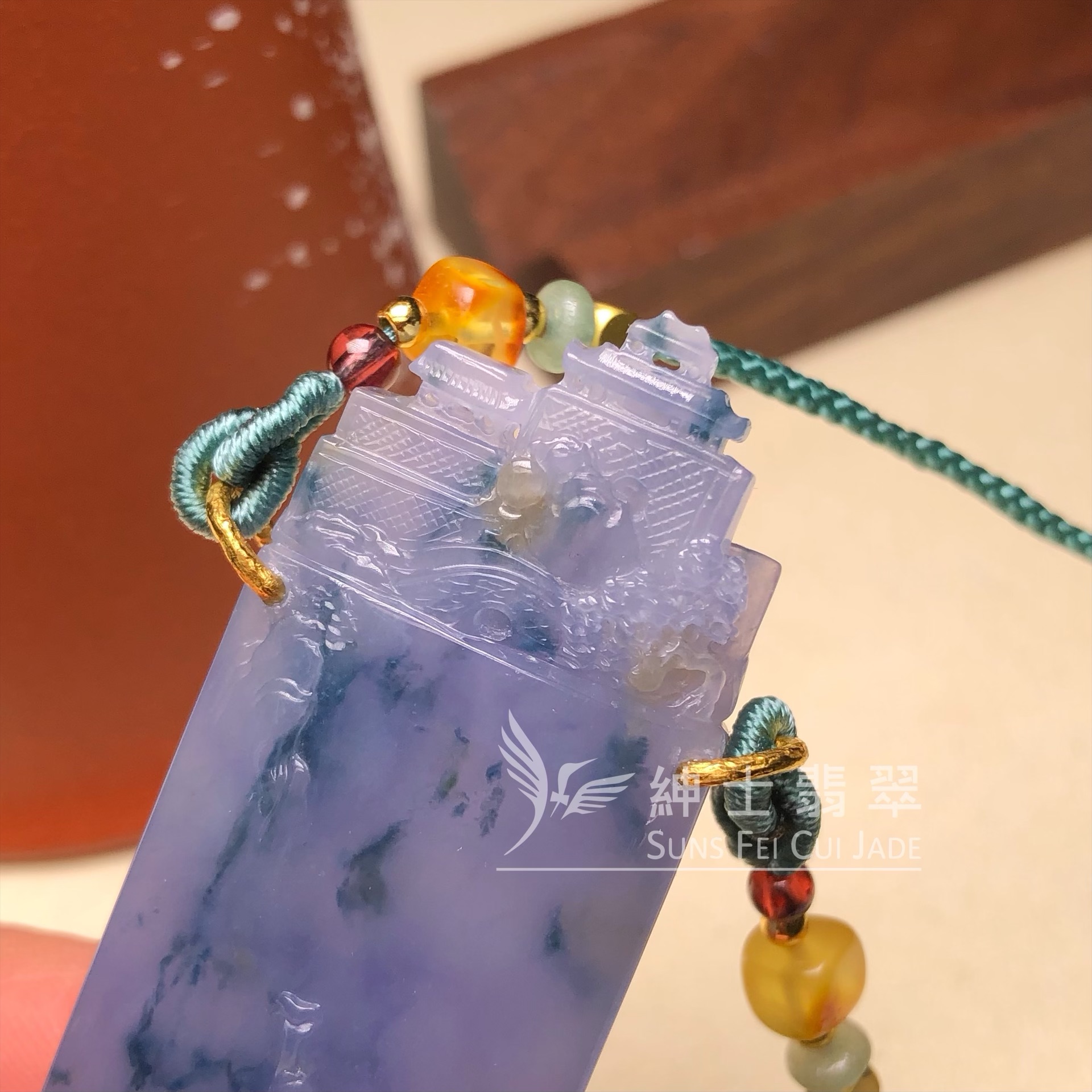 B08622 濃茄紫飄花亭樓風格無事牌