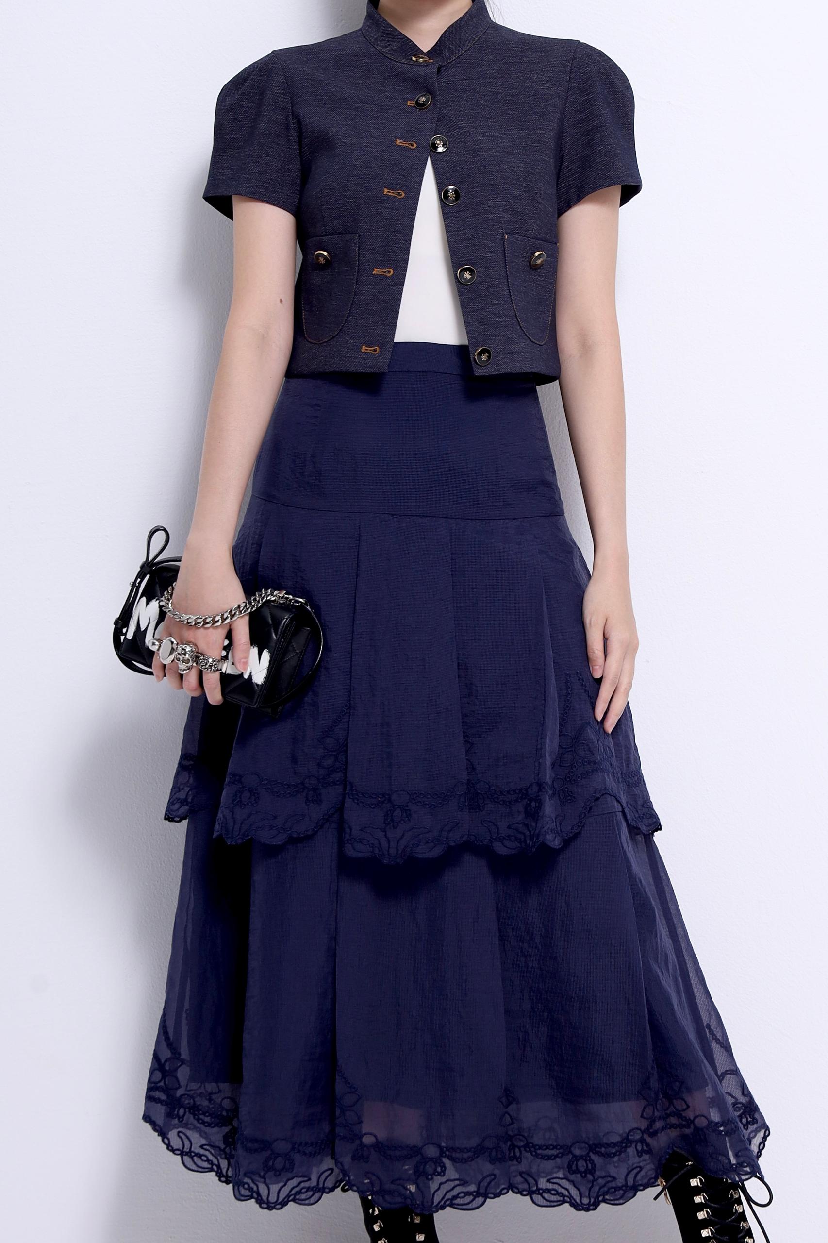 CS1420 EMBD LACE LAYERED SKIRT