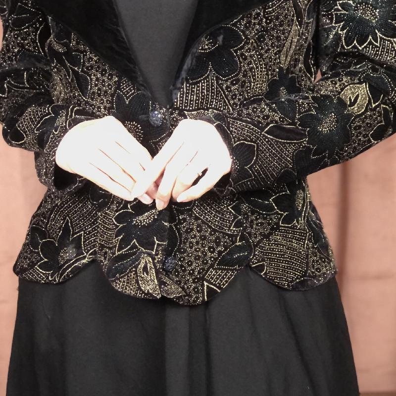 c.a. 1980s Designer Scott McClintock Glittering Floral Pattern Velvet Jacket/Top(MT484)