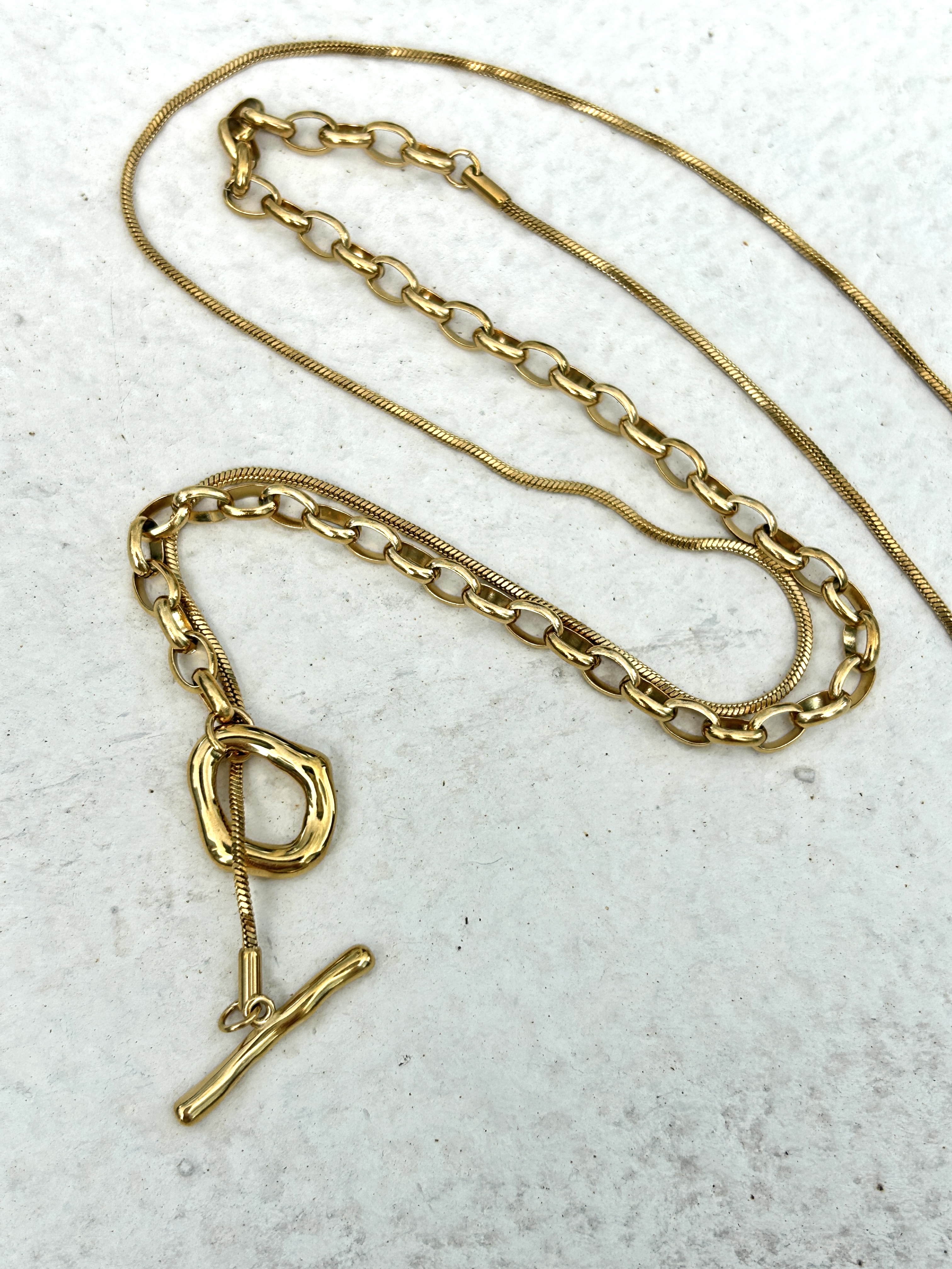 Gold dual chain OT stainless necklace
