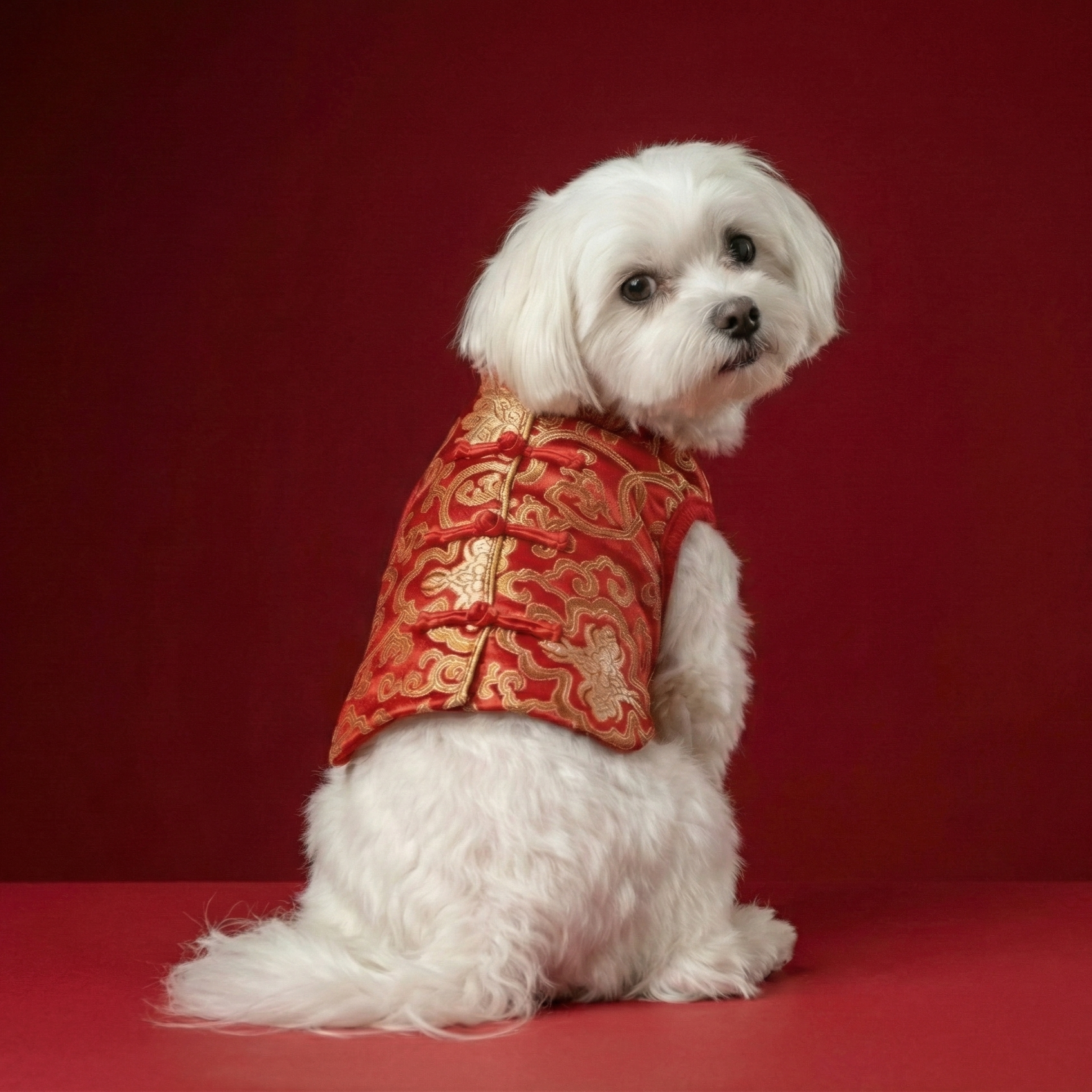 S640RD  金邊織錦賀年衫 - 紅色 Algy Chinese Style Dog Clothes - Red