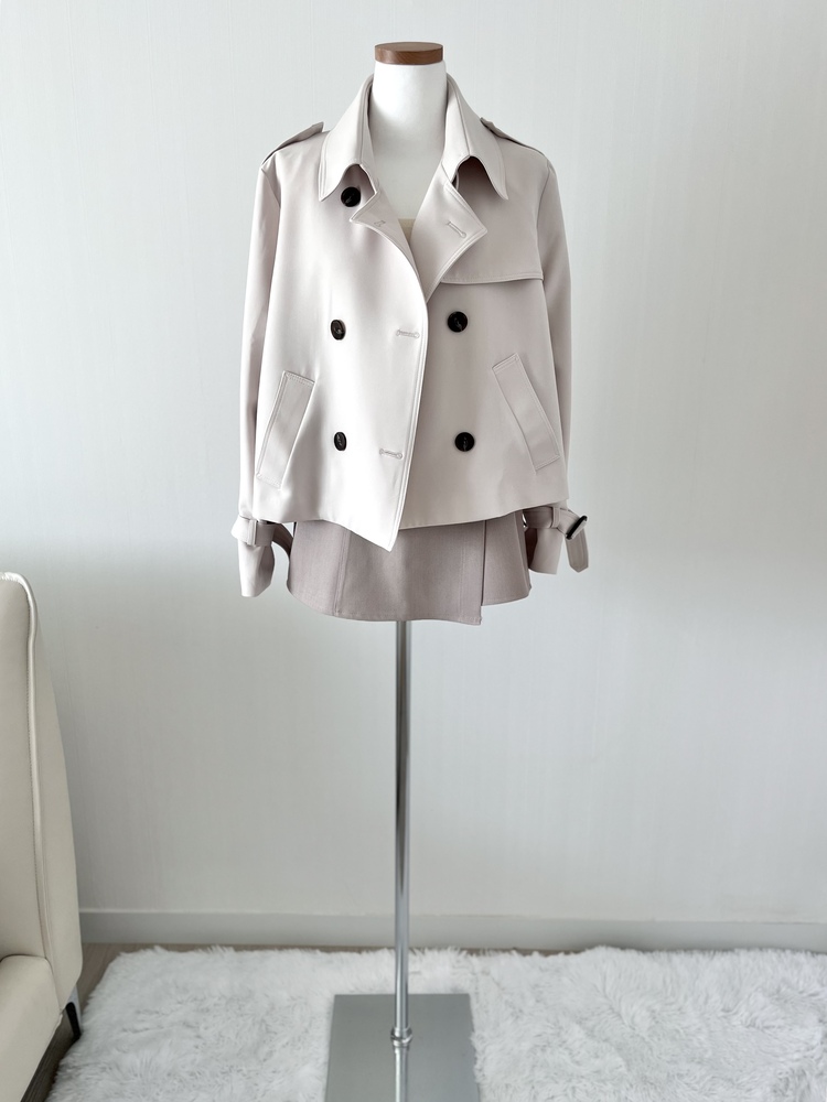 Trench-Style Short Coat (Cream)